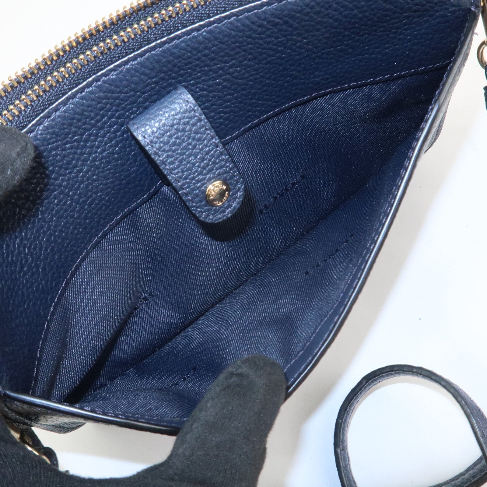 COACH Logo Leather Shoulder Bag Crossbody Bag Navy