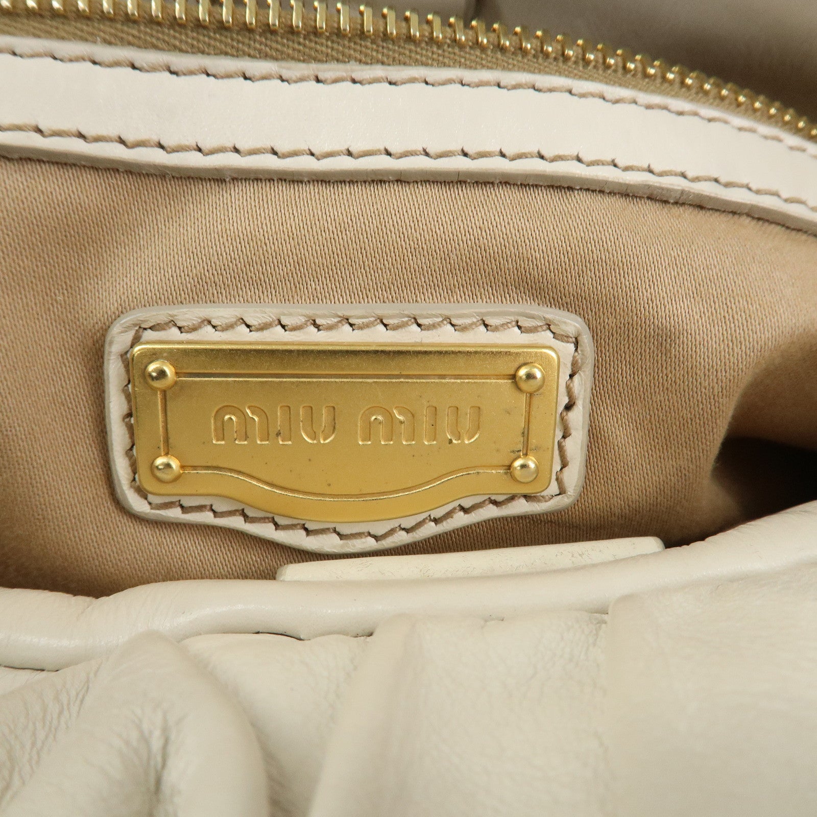 MIU MIU Logo Leather 2Way Bag Shoulder Bag Hand Bag Ivory RT0383
