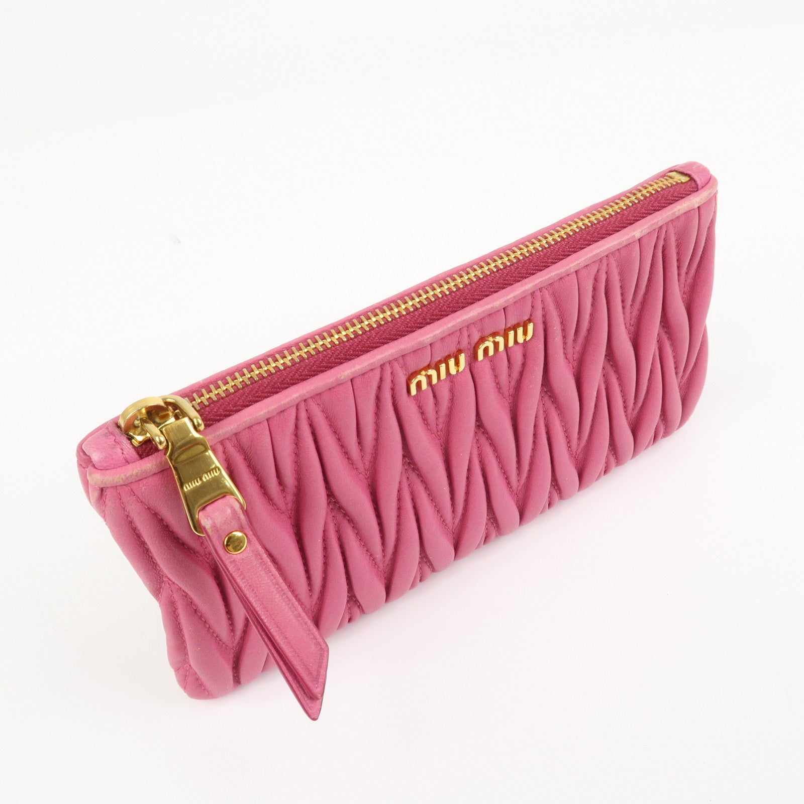 MIU MIU Matelasse Logo Leather Cosmetic Accessory Pouch Pink 5MB003
