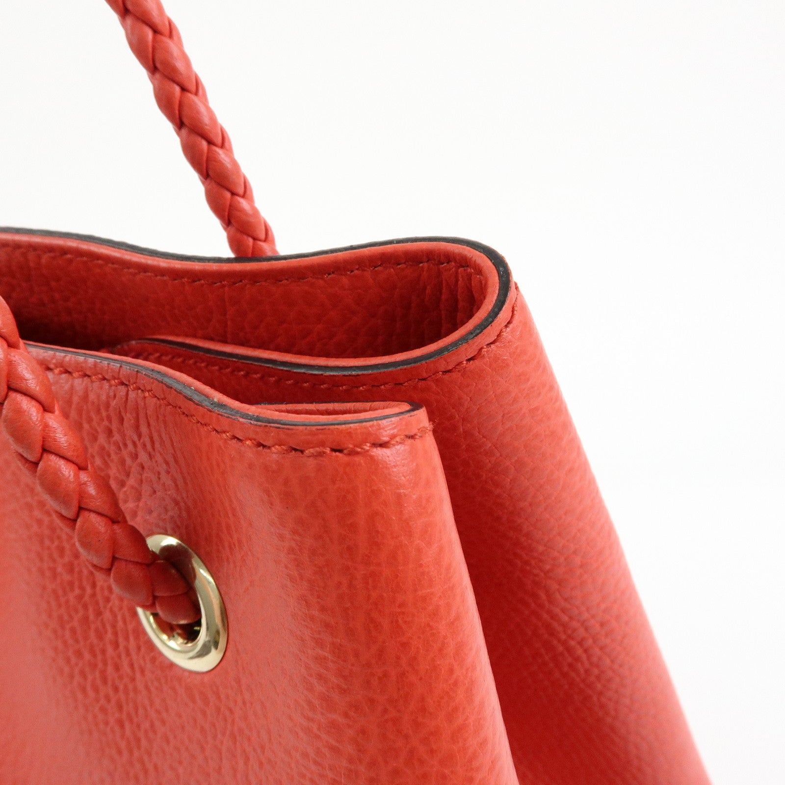 GUCCI Logo Leather Tote Bag Shoulder Bag Hand Bag Red 380118