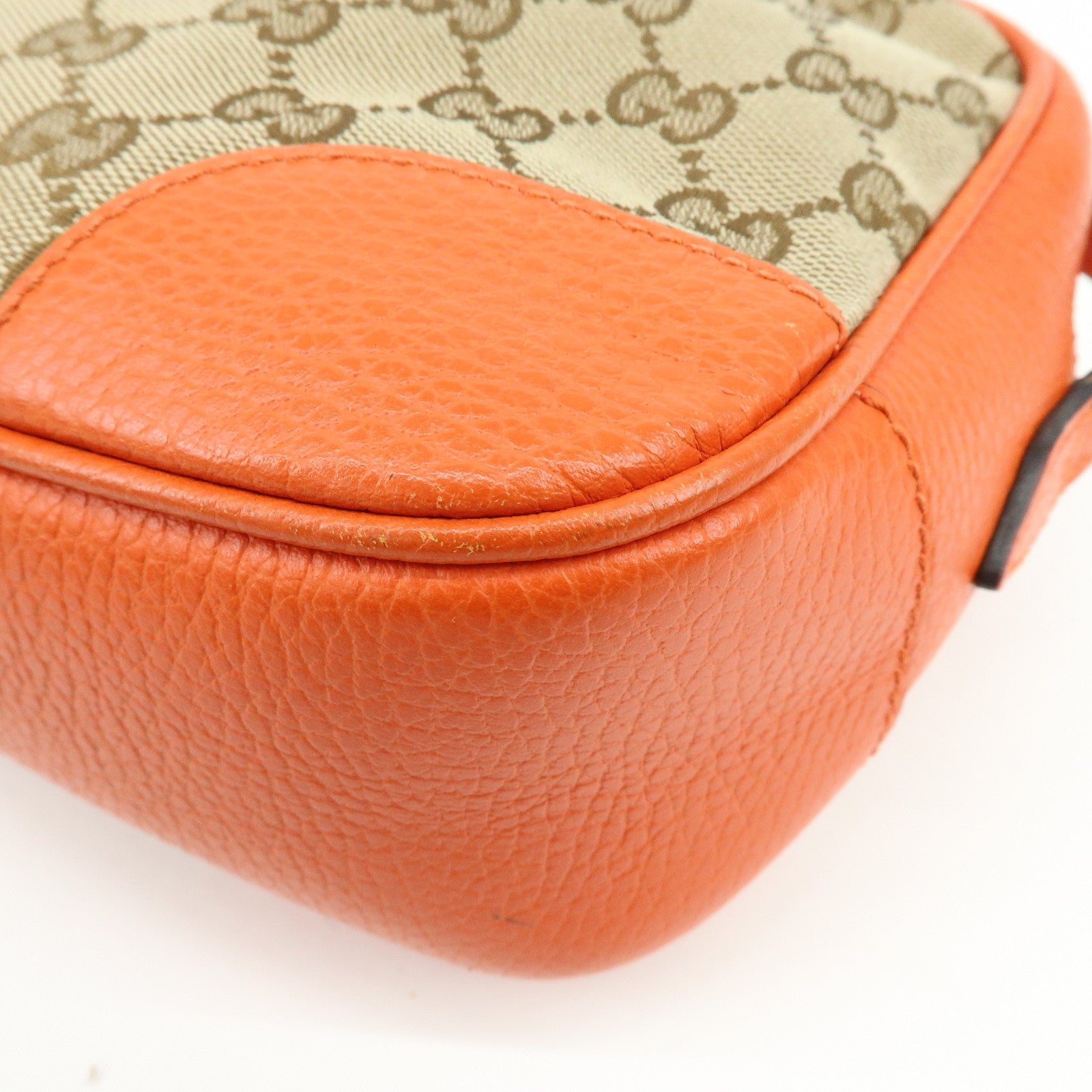 GUCCI GG Canvas Leather Shoulder Bag Beige Orange 449413
