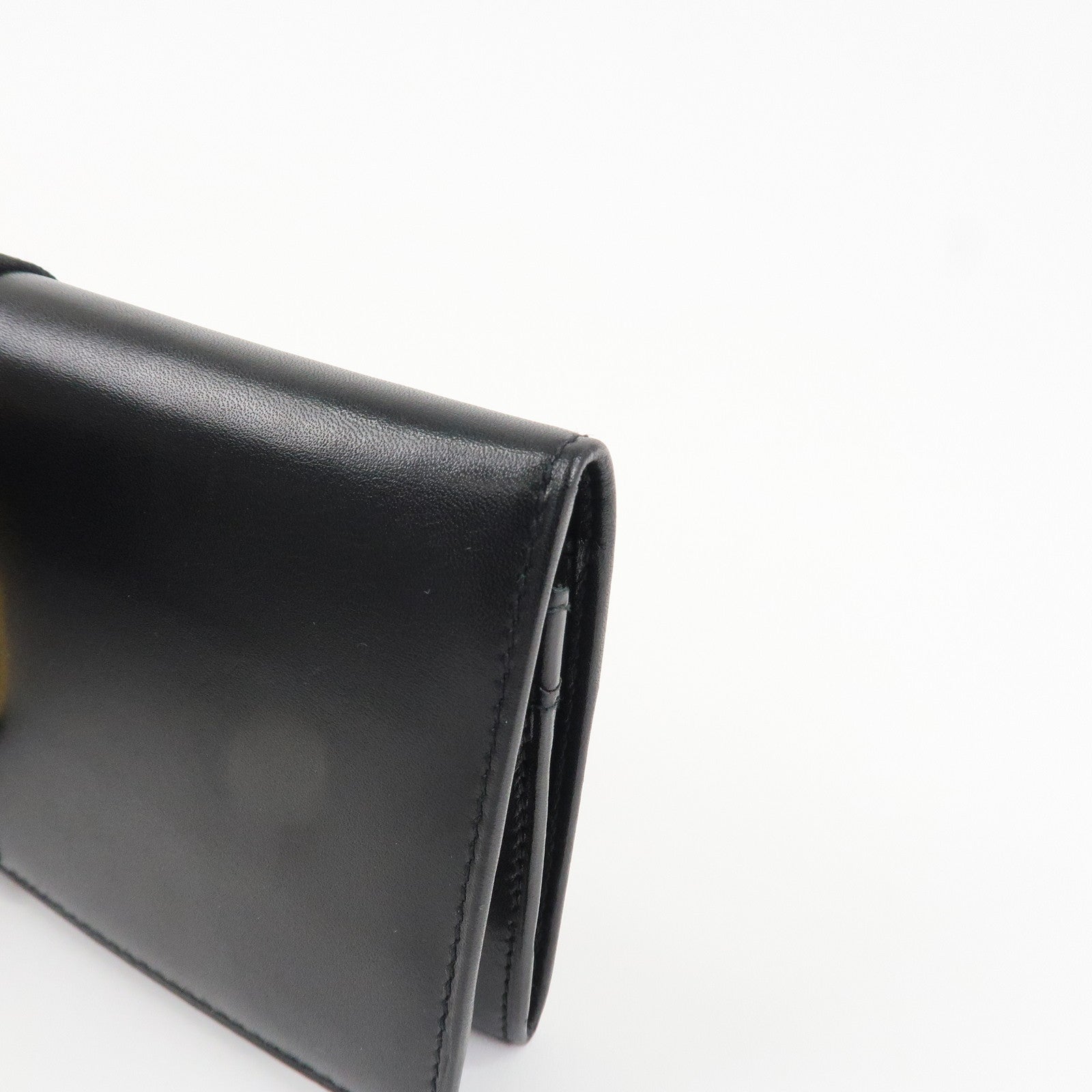 Ferragamo Vara Ribbon Leather Bi-fold Long Wallet Black Gold HDW Used