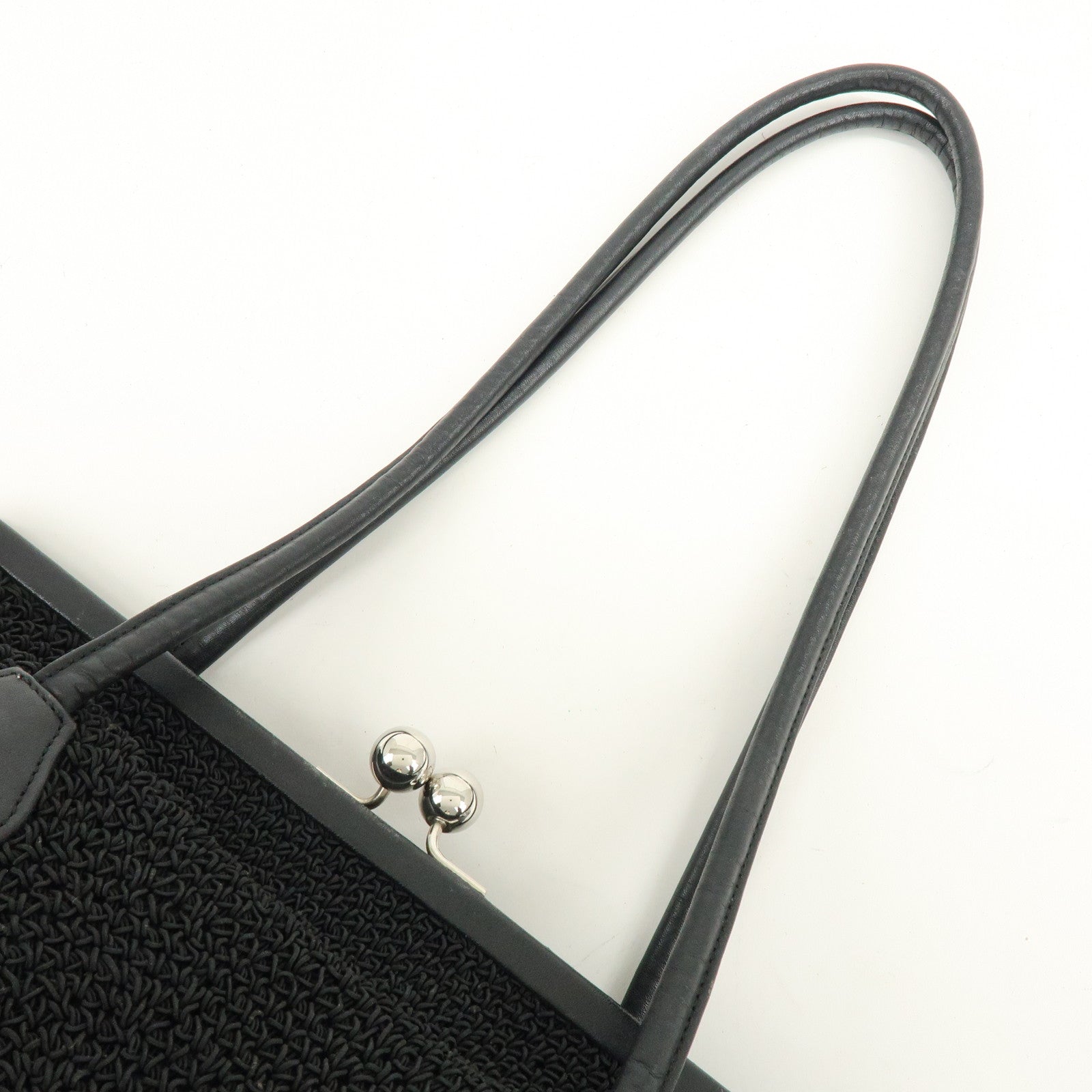 CHANEL COCO Mark Nylon Leather Kiss Lock Purse Shoulder Bag Black