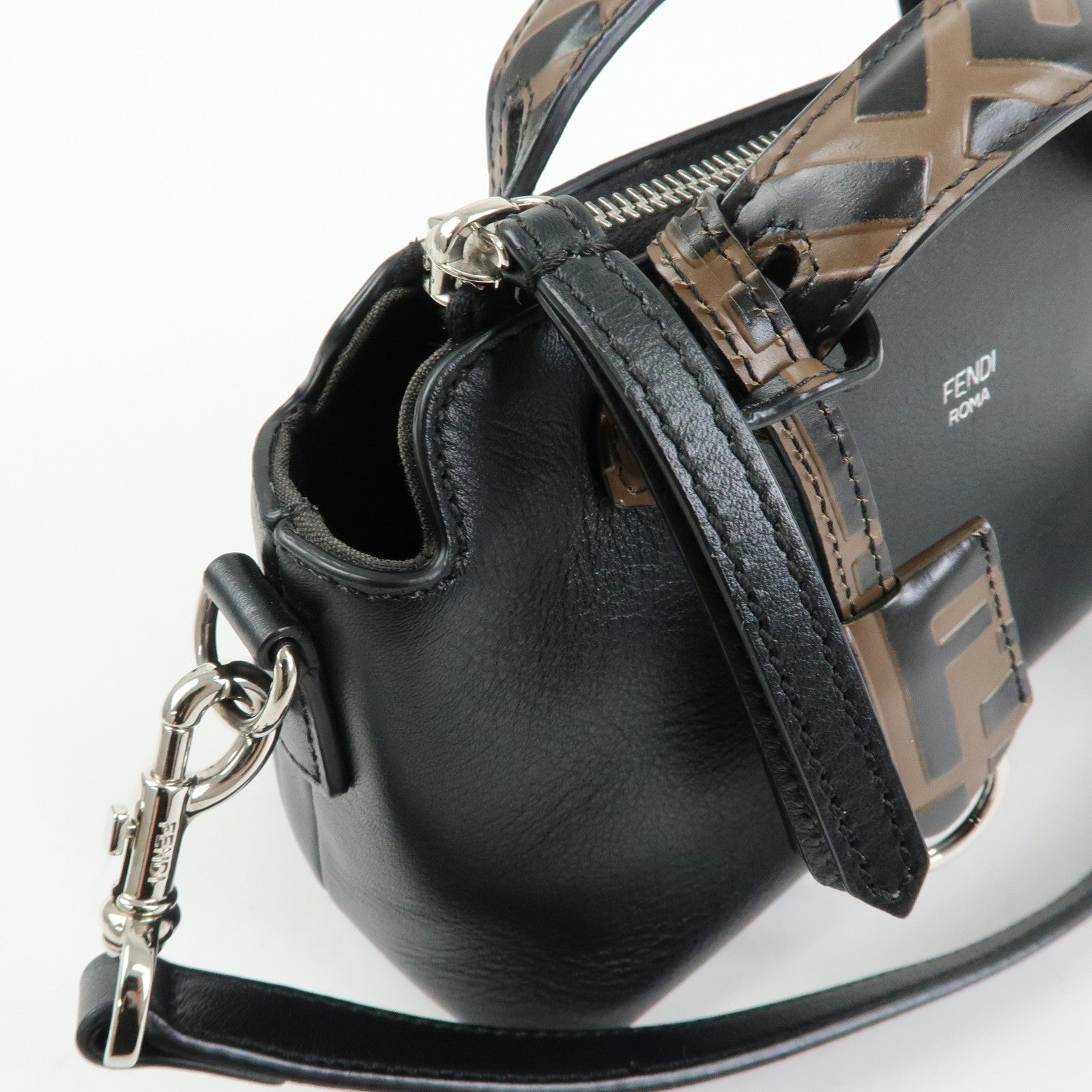 FENDI By The Way Zucca Leather 2Way Shoulder Bag Black Brown 8BL145