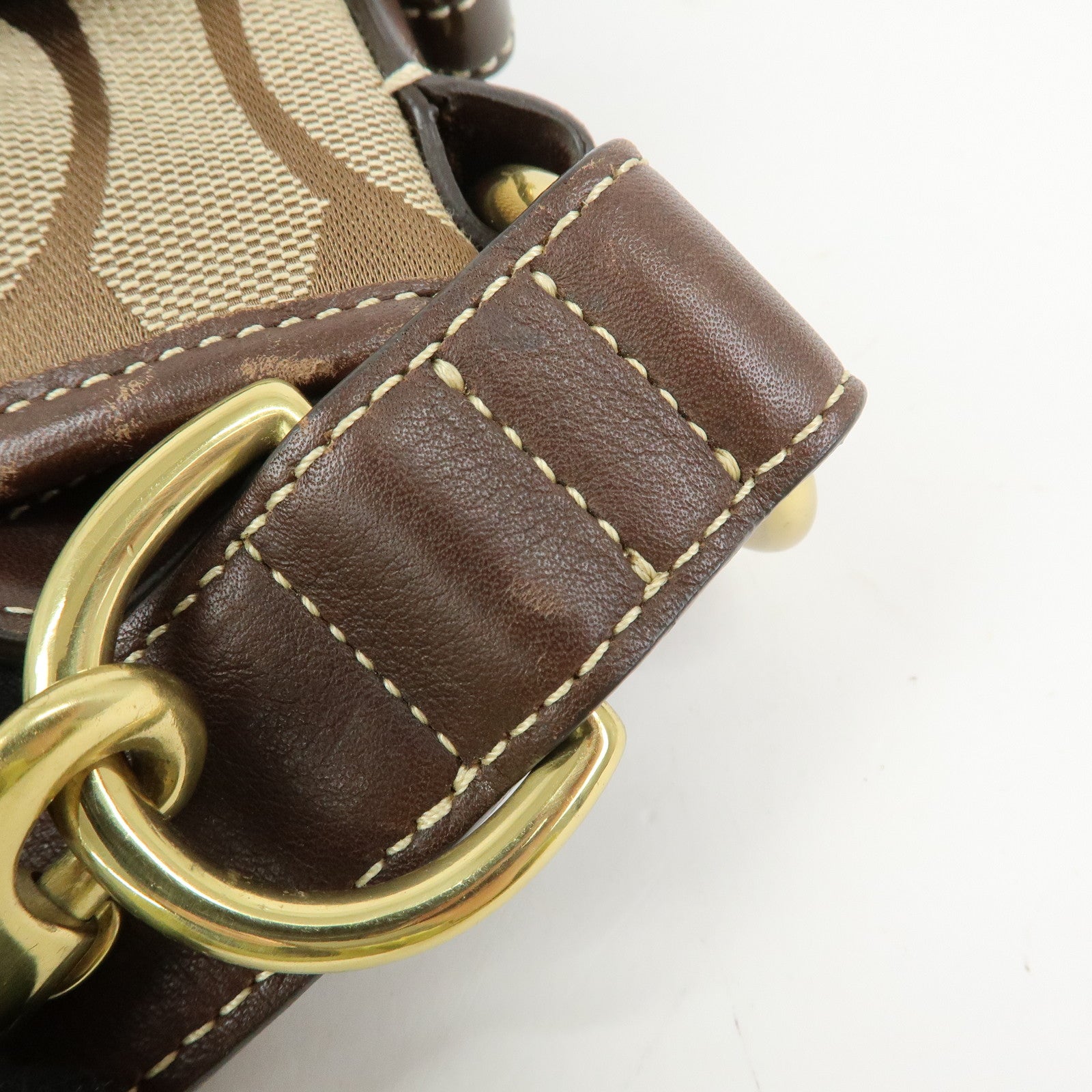 COACH Signature Suede Patent Leather Shoulder Bag Brown Patchwork