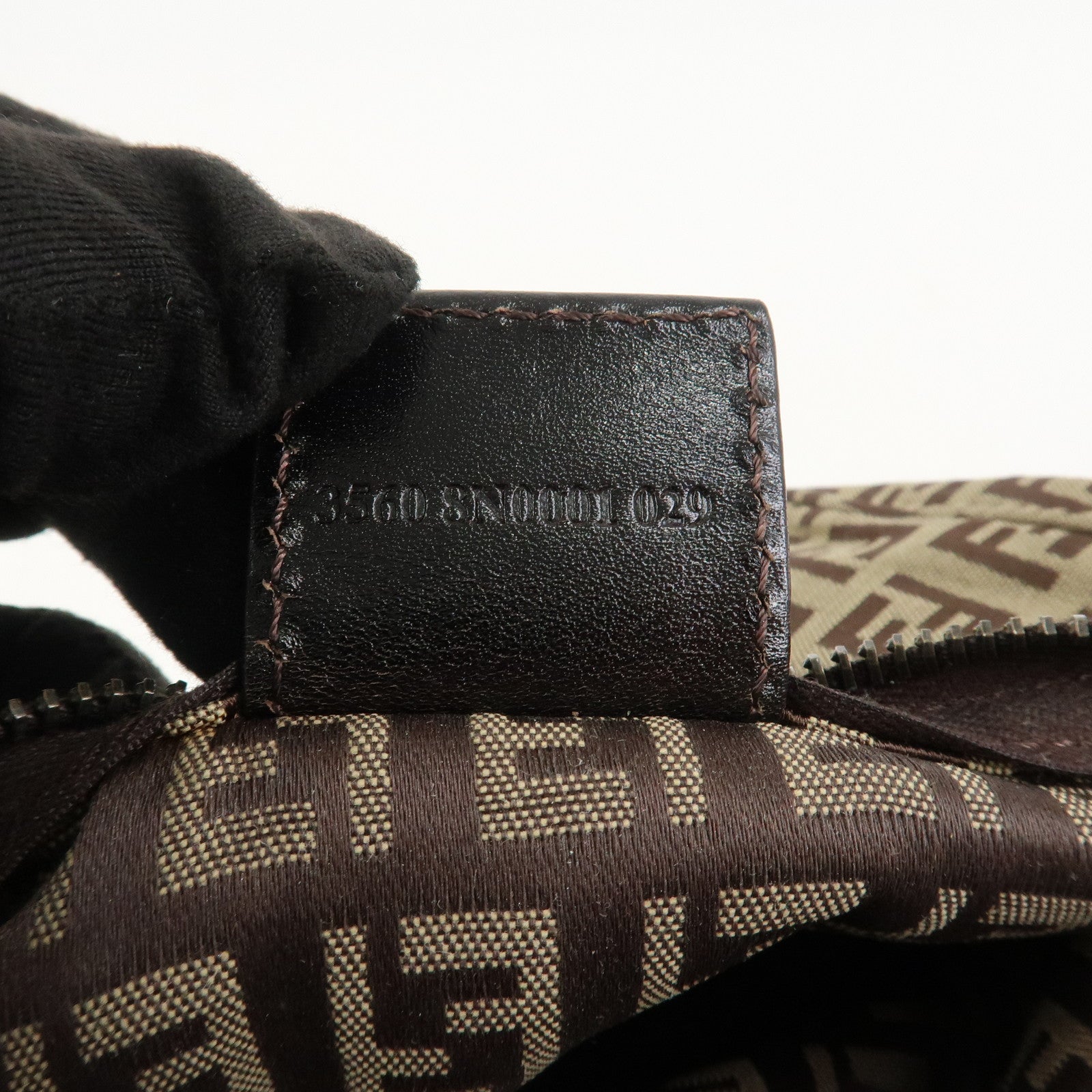 FENDI Zucchino Canvas Leather Hand Bag Pouch Bag Brown 8N0001