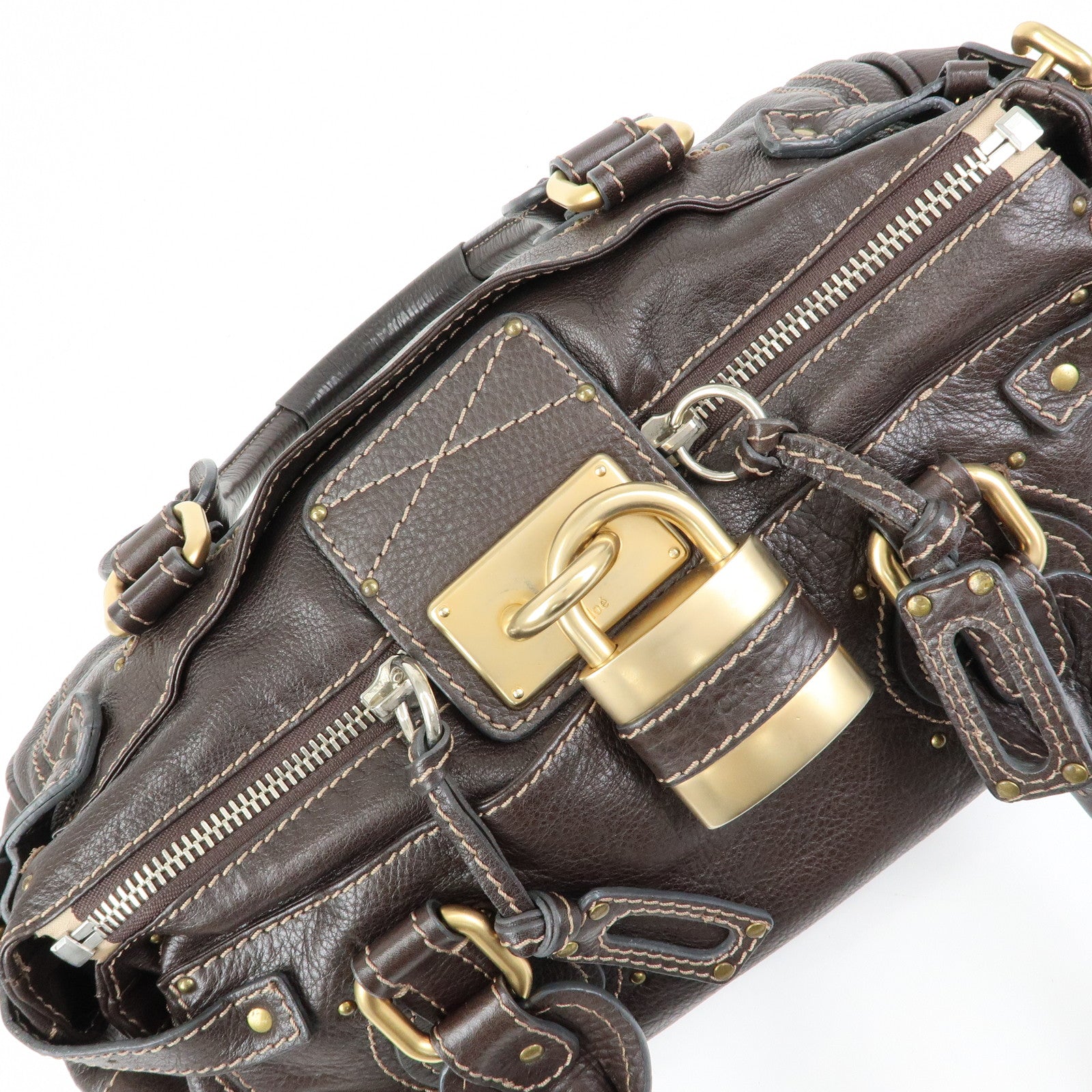 Chloe Paddington Leather Boston Bag Hand Bag Medium Dark Brown
