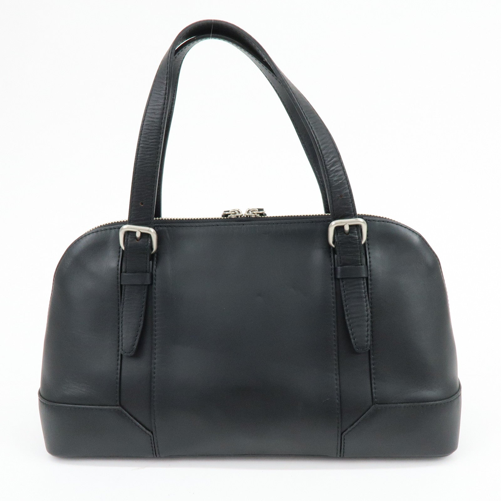 BURBERRY Leather Hand Bag Boston Bag Black