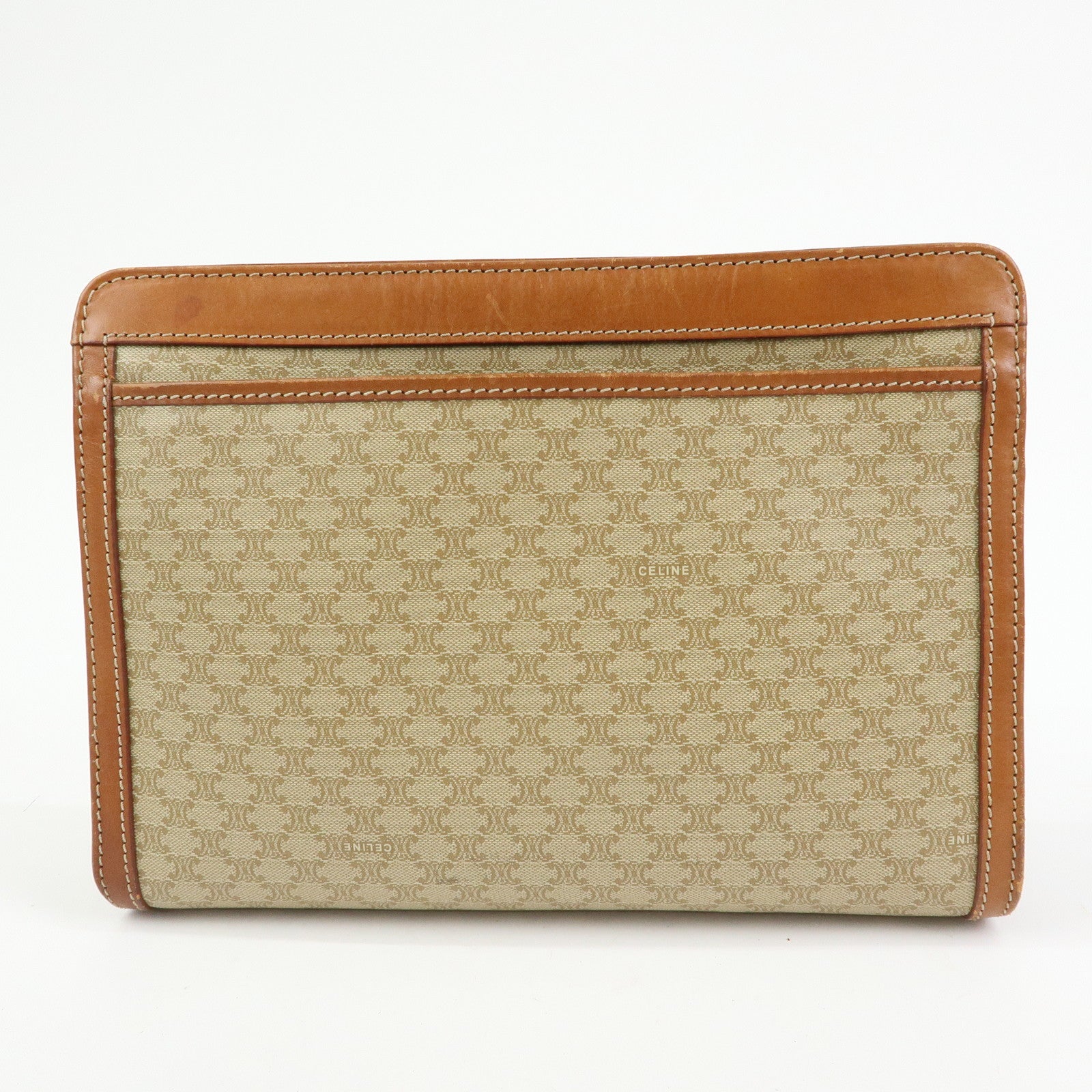 CELINE Macadam PVC Leather Clutch Bag Pouch Beige Brown