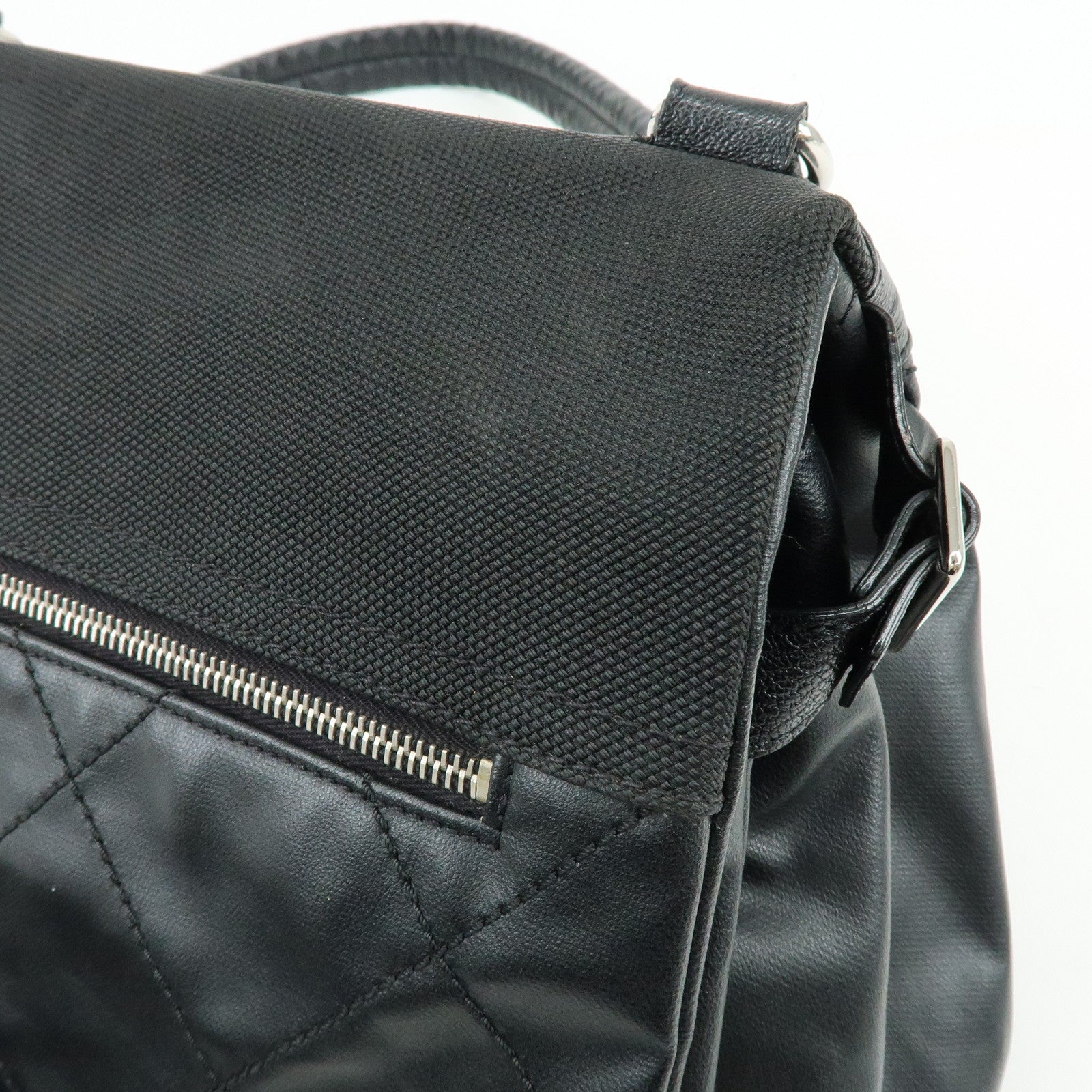 CHANEL Paris Biarritz PVC Coated Canvas Leather Shoulder Bag Black