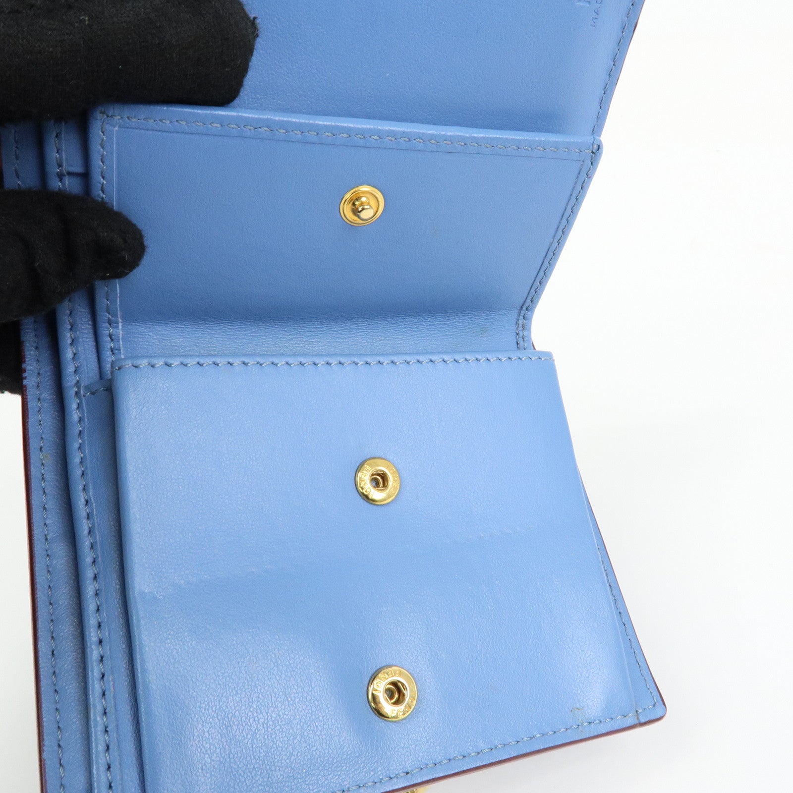 FENDI F is FENDI Leather Bi-fold Compact Wallet Gray 8M0387