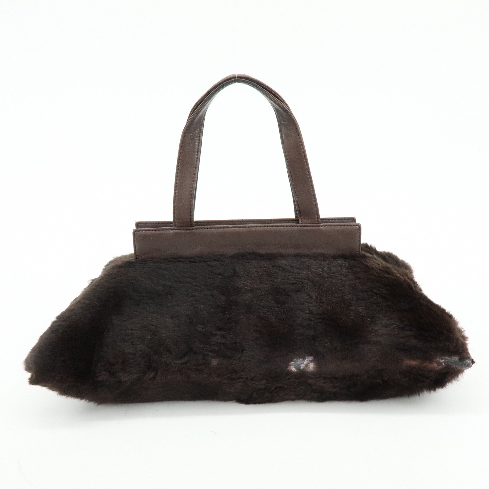 LOEWE Fur Nappa Leather Hand Bag Dark Brown