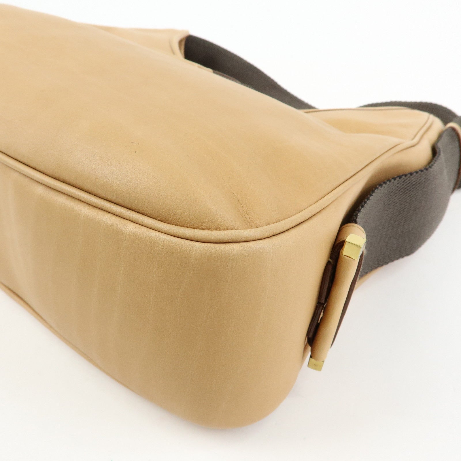 GUCCI Leather Canvas Shoulder Bag Hand Bag Beige Brown 92735