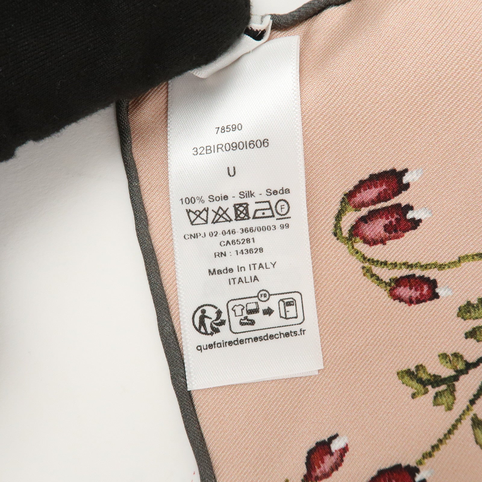 Christian Dior Logo Silk 100%  Bird-and-Flower Scarf Pink