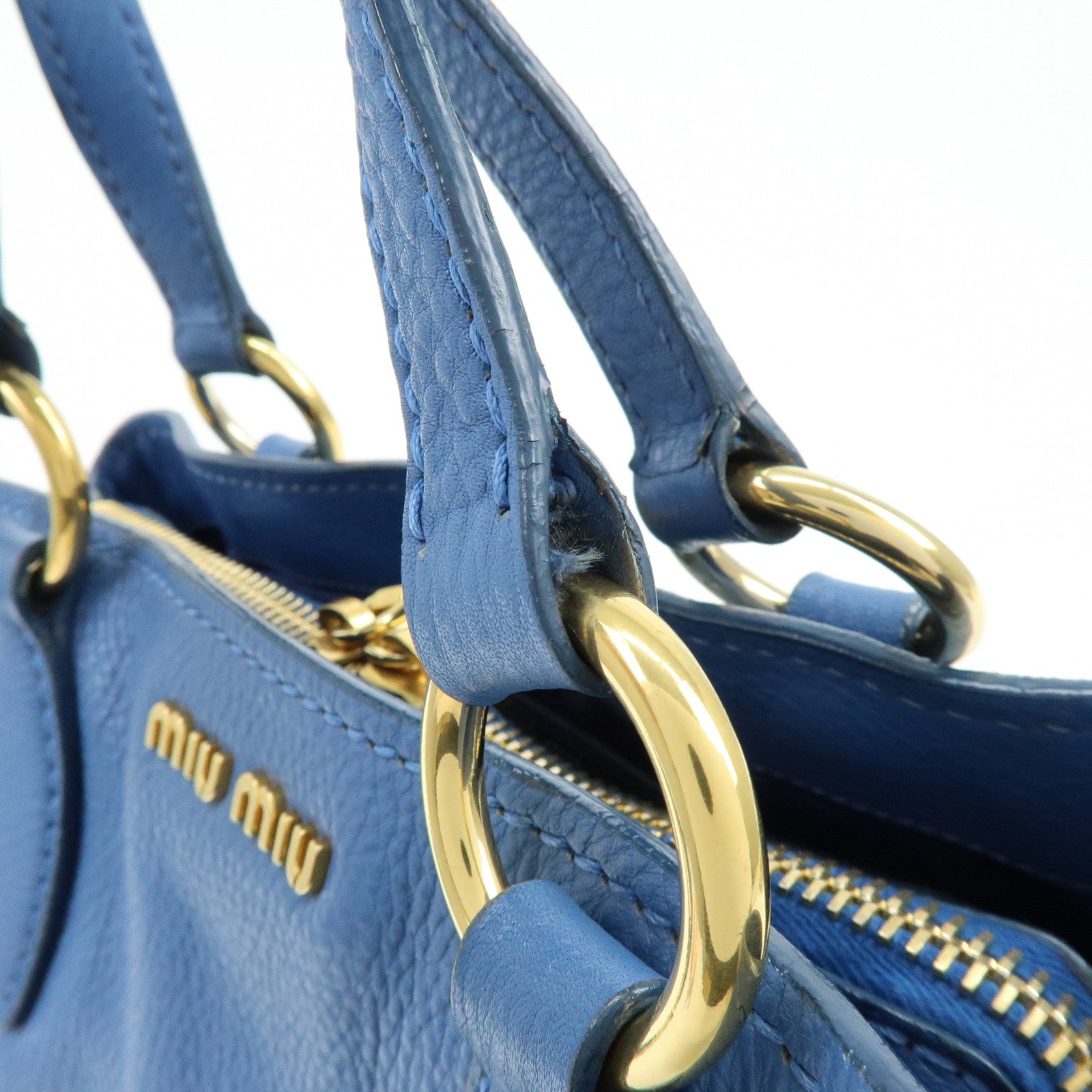 MIU MIU Logo Leather 2Way Bag Hand Bag Shoulder Bag Blue RR1945