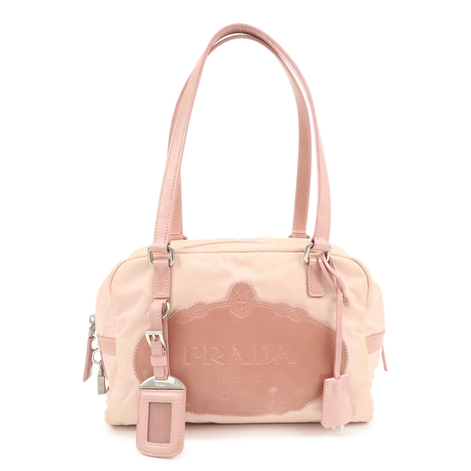 PRADA Nylon Leather Shoulder Bag Hand Bag Boston Bag Pink BR3150