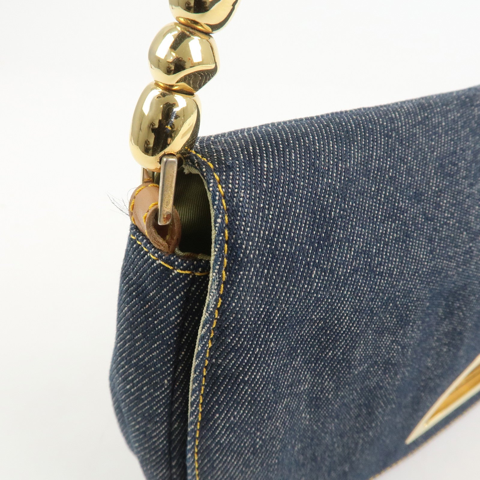 Christian Dior Malice Pearl Denim Leather Hand Bag Shoulder Bag