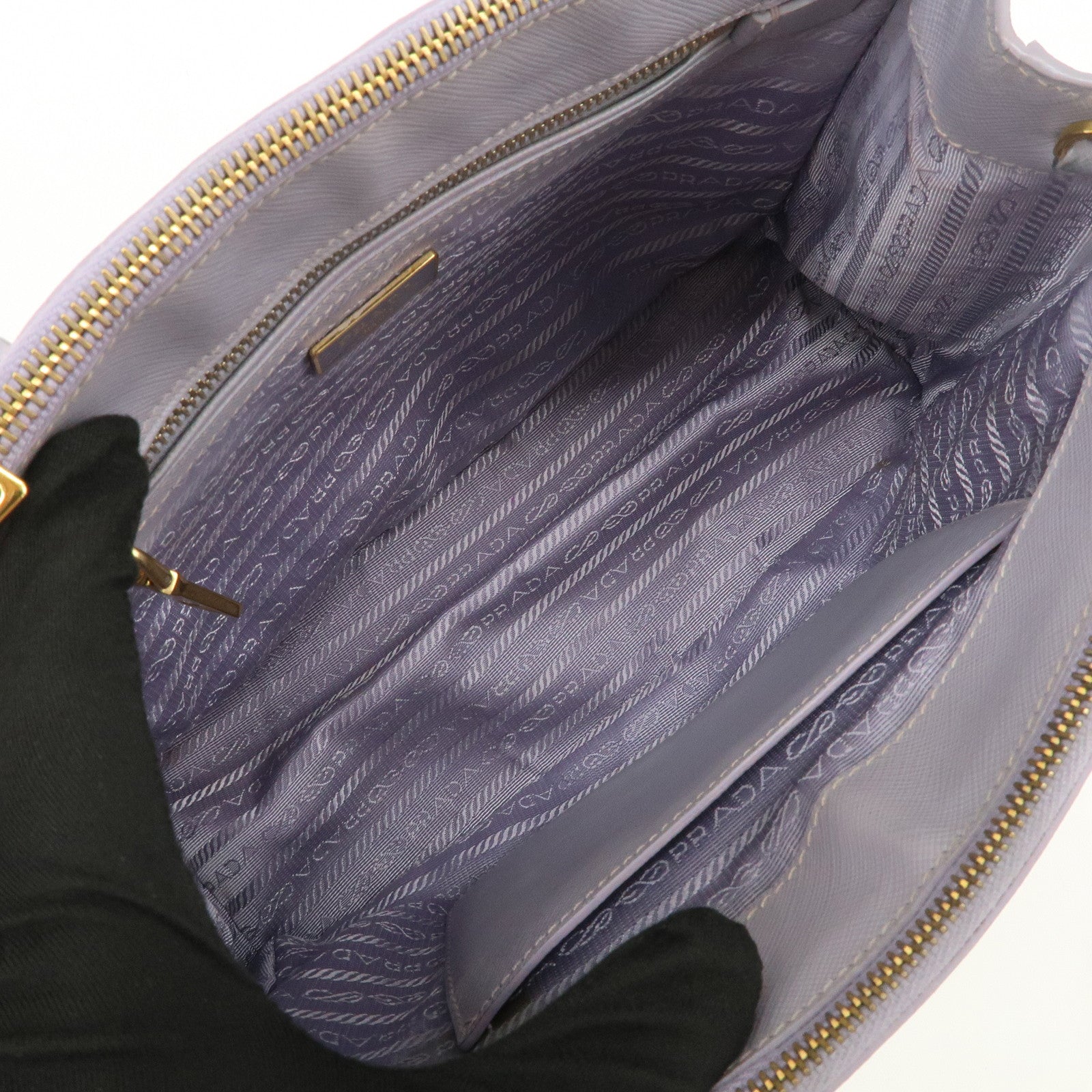 PRADA Traingle Logo Galleria 2Way Shoulder Hand Bag Lavender 1BA863