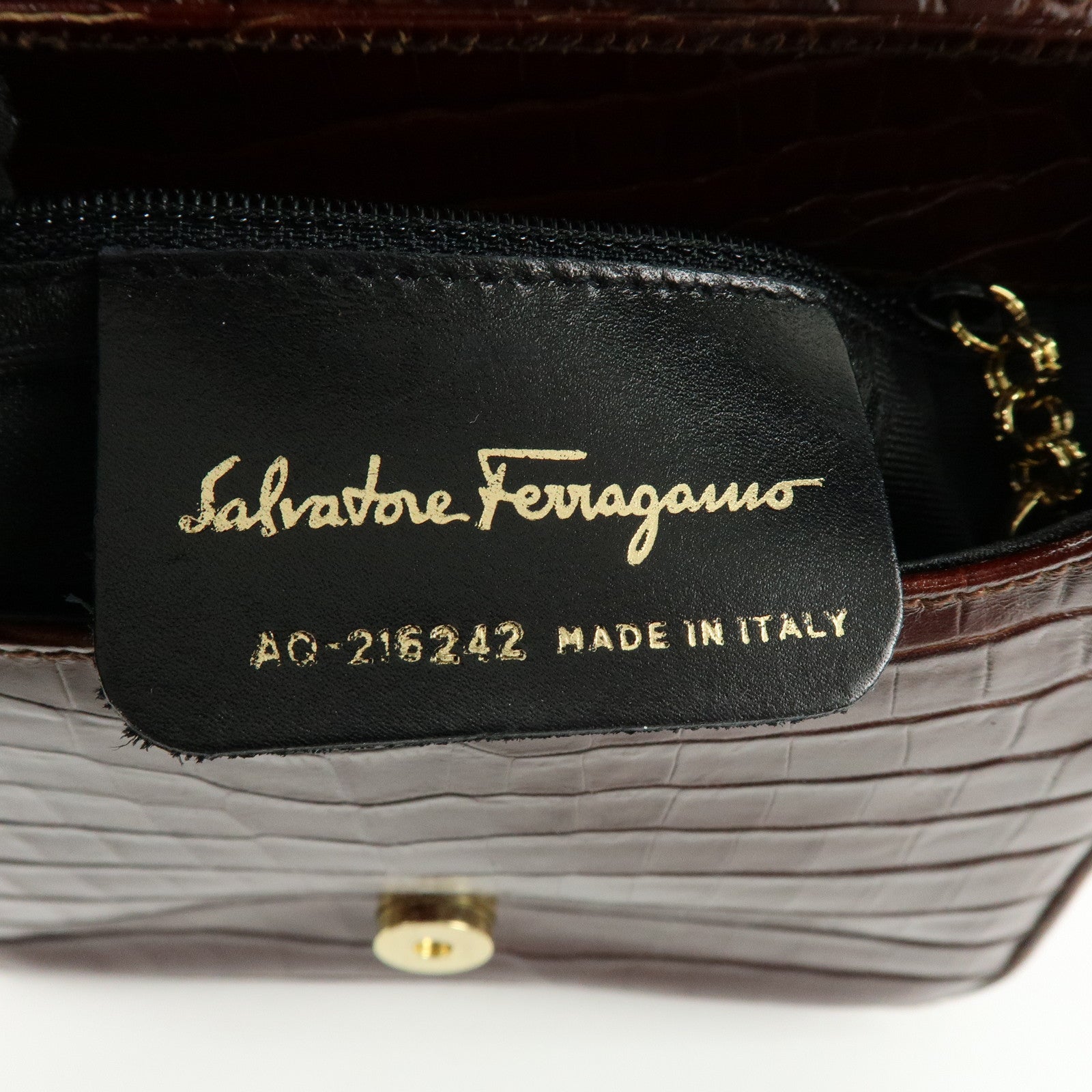 Ferragamo Gancini Embossed Leather Shoulder Bag Crossbody Bag Brown