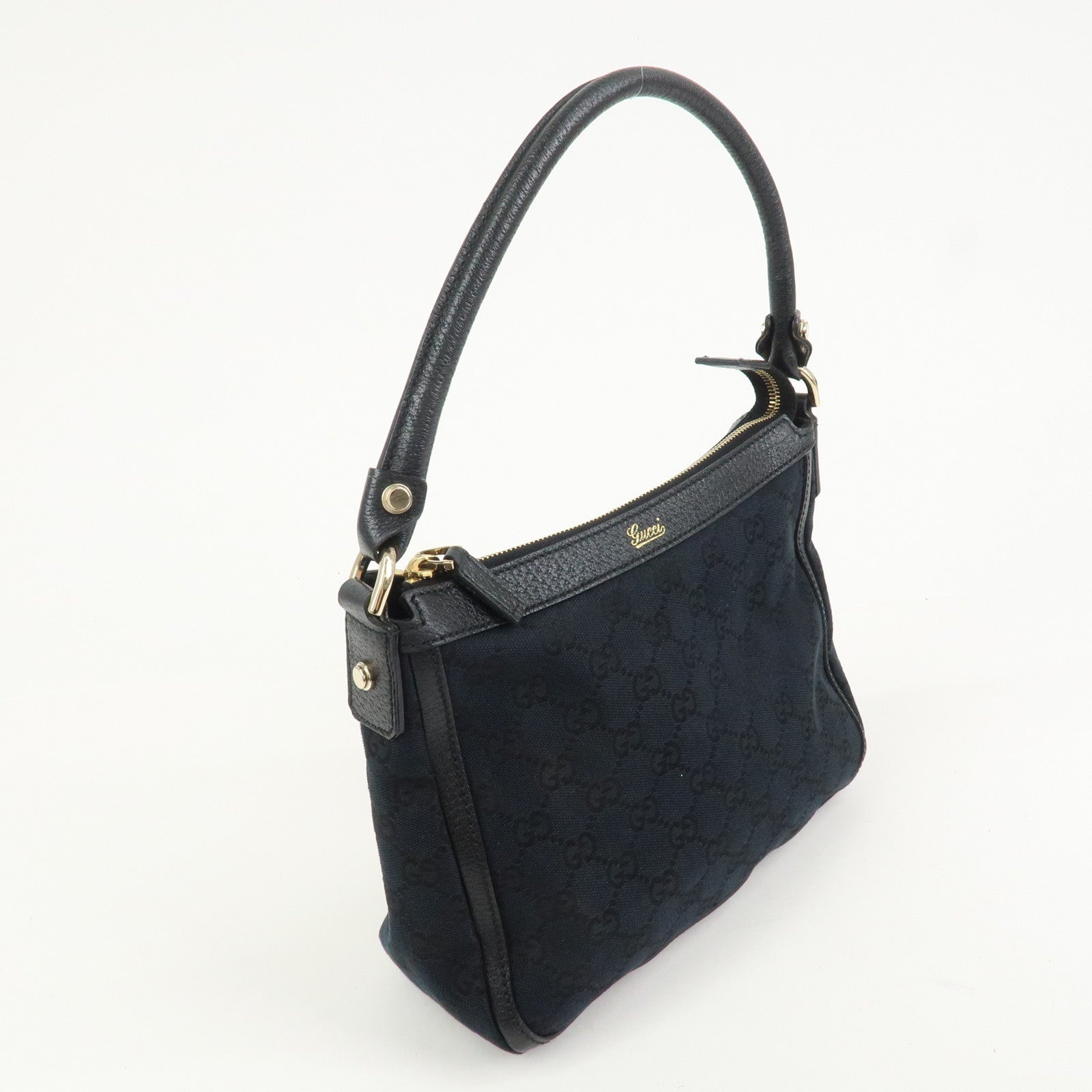 GUCCI GG Canvas Leather Shoulder Bag Hand Bag Black 146244