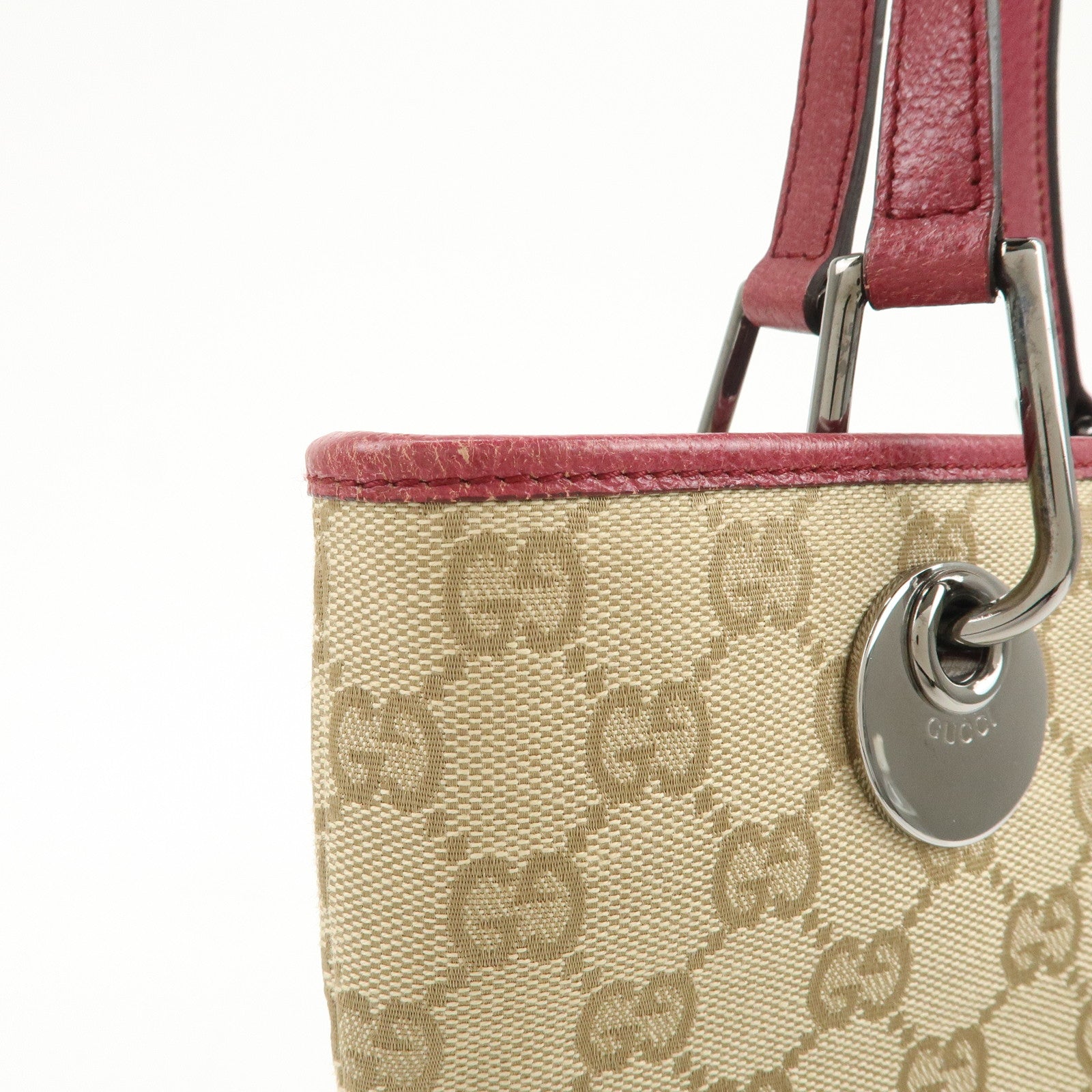GUCCI GG Monogram Canvas Leather Tote Bag Hand Bag Beige 120840