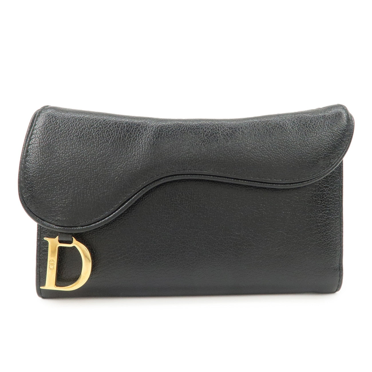 Christian Dior Leather Saddle Long Wallet Black Gold