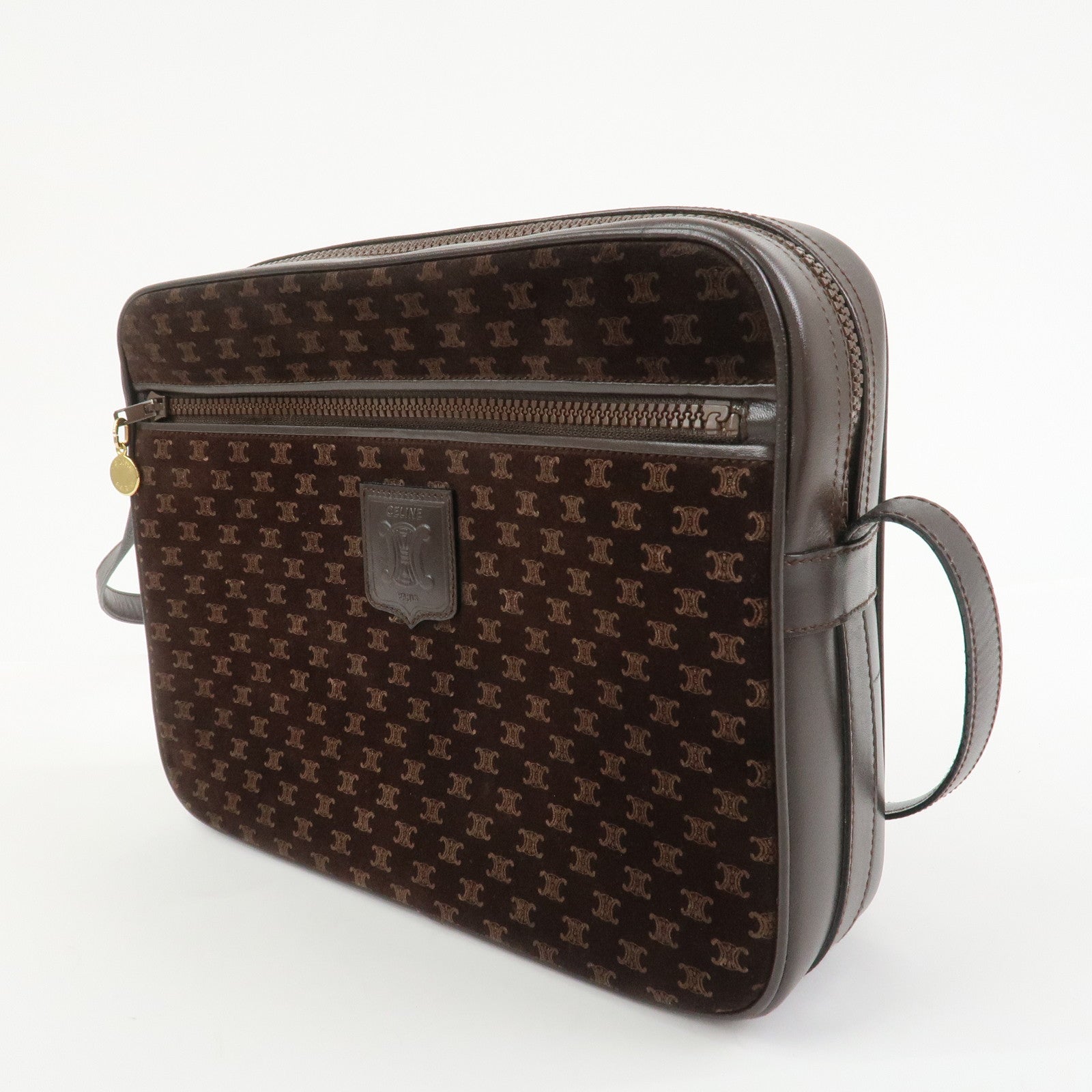 CELINE Macadam Suede Leather Shoulder Bag Crossbody Bag Brown