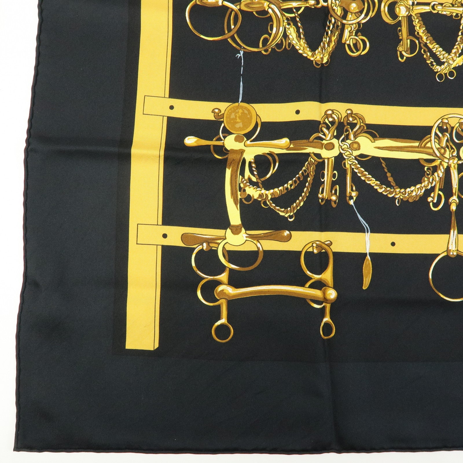 HERMES Carre 90 Silk 100% Scarf MORS＆FILETS Black Yellow