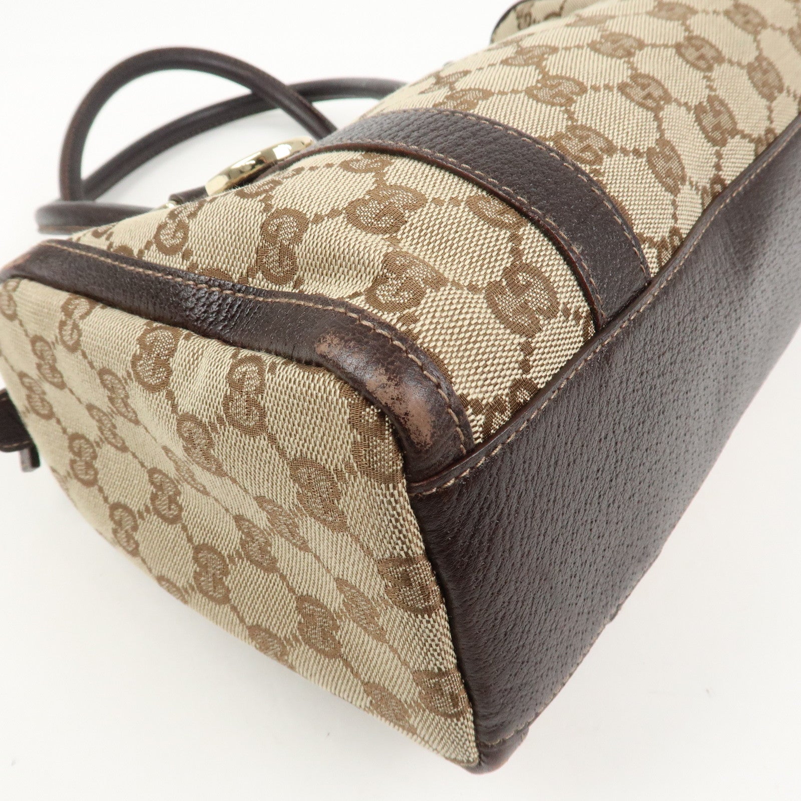 GUCCI Abbey GG Canvas Leather Mini Boston Bag Brown Beige 130942