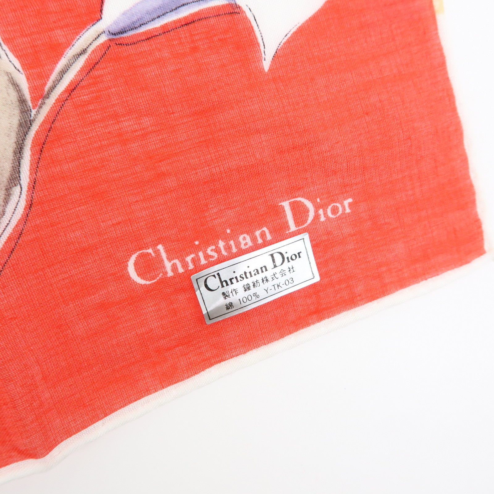 Christian Dior Set of 2 Cotton 100% Scarf Flower Print Red