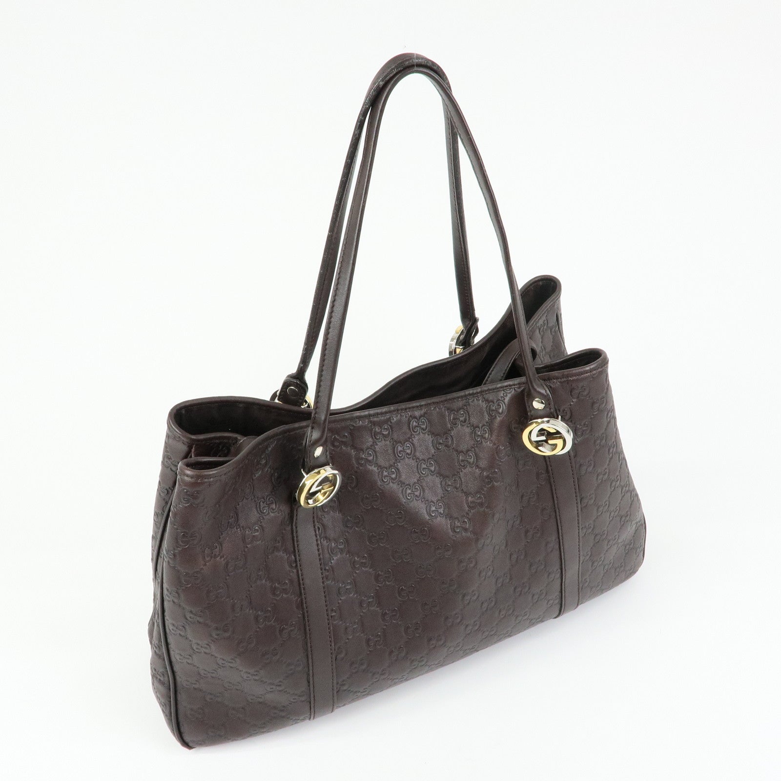 GUCCI GG Twins Guccissima Leather Tote Bag Dark Brown 232956