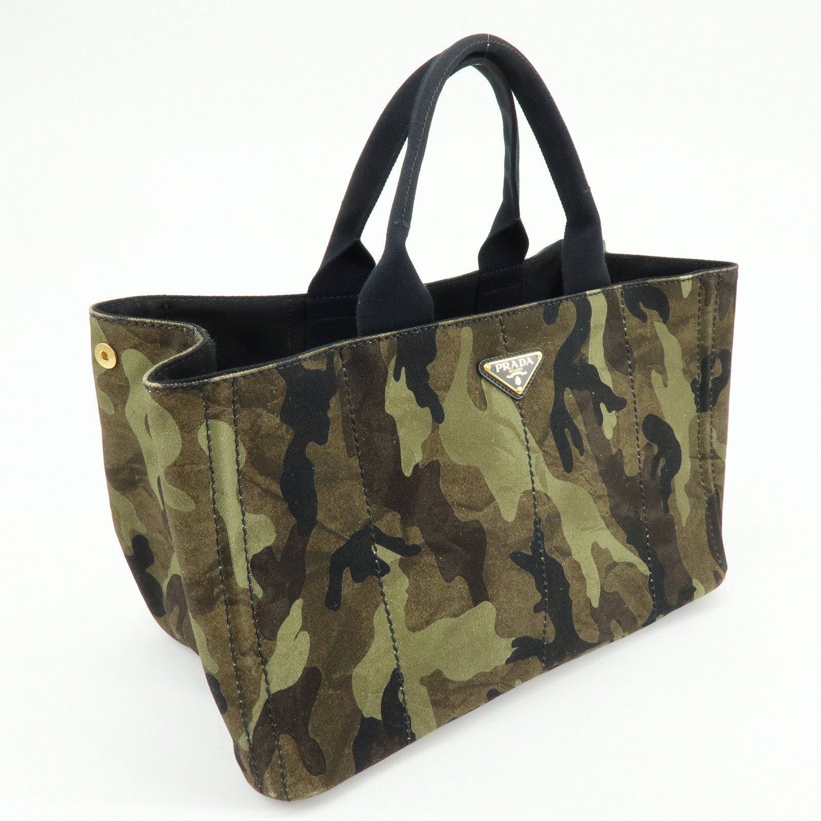 PRADA Canapa Triangle Logo Canvas Tote Bag Camouflage BN2020