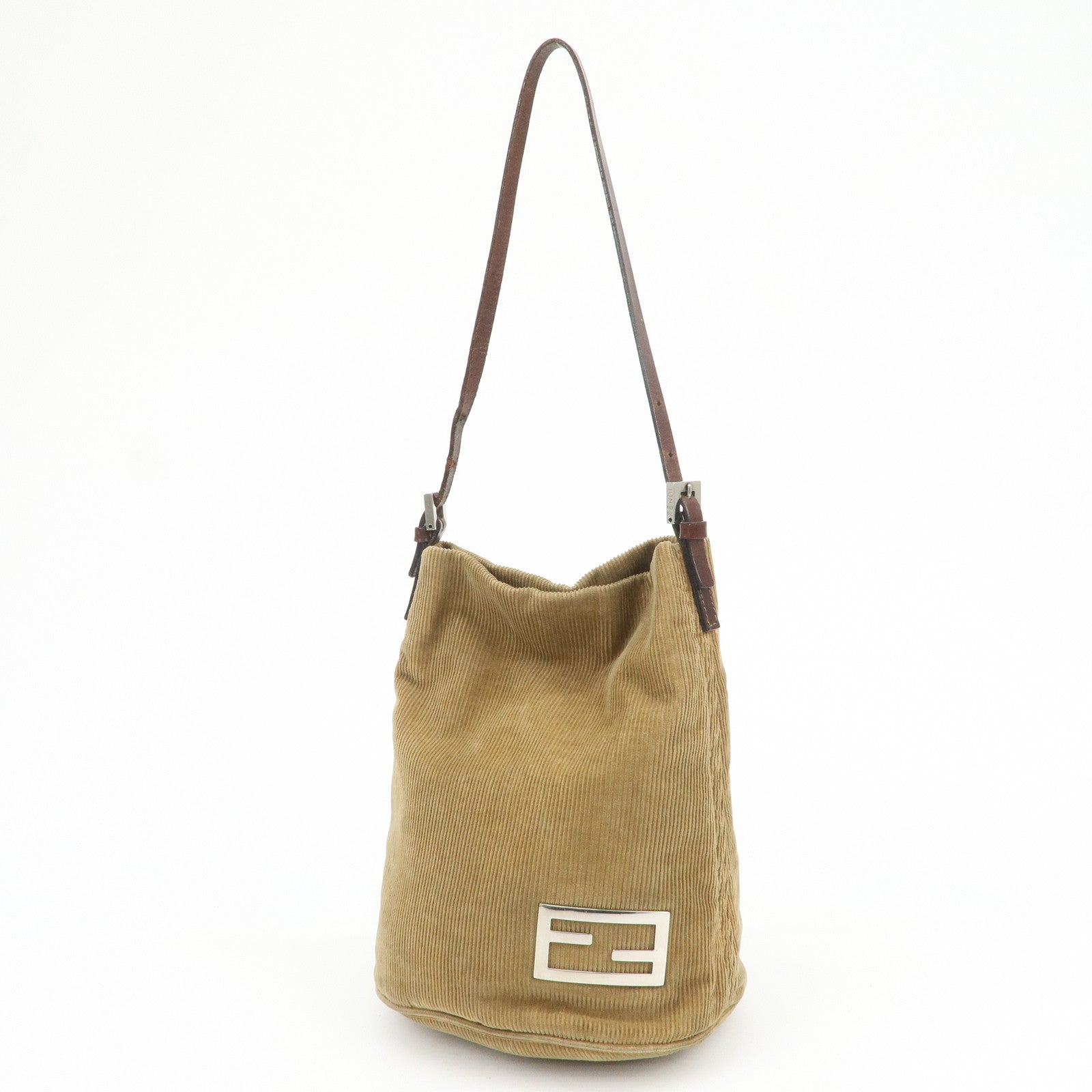FENDI Corduroy Leather Shoulder Bag Hand Bag Brown 26778