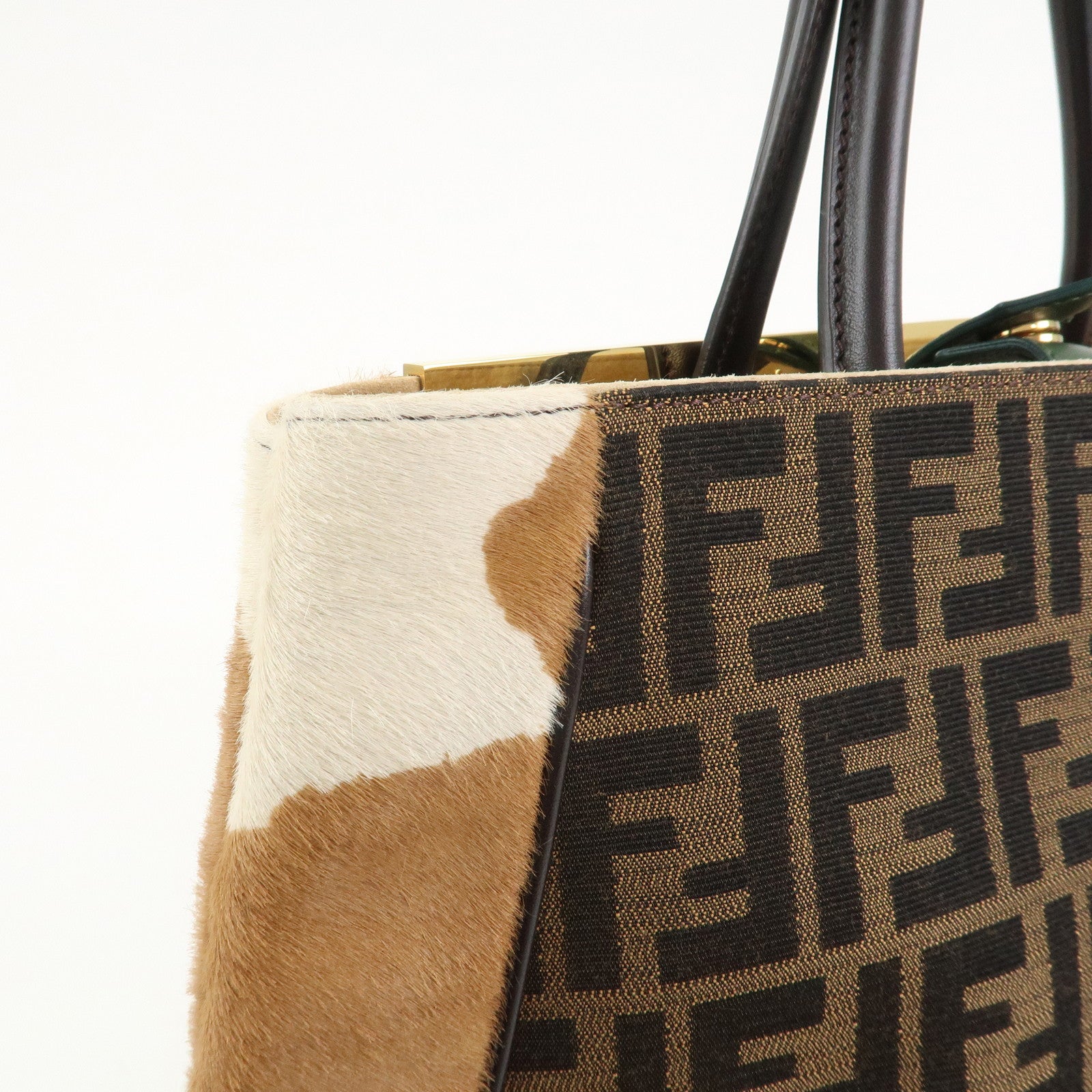 FENDI Zucca Canvas Unborn Calf Toujours Cow Print Tote Bag 8BH251