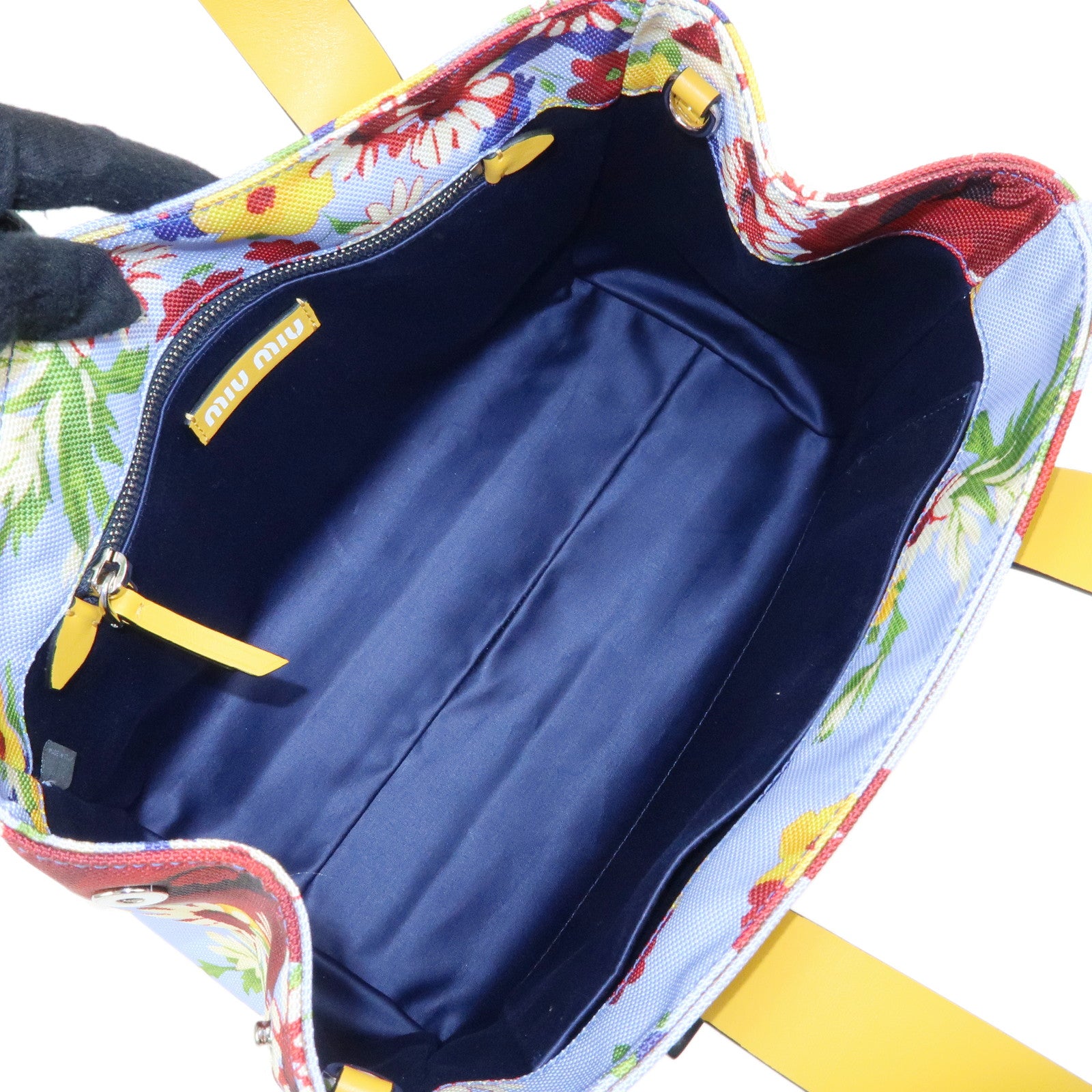 MIU MIU Canvas Leather 2Way Hand Shoulder Bag Blue Yellow 5BA085
