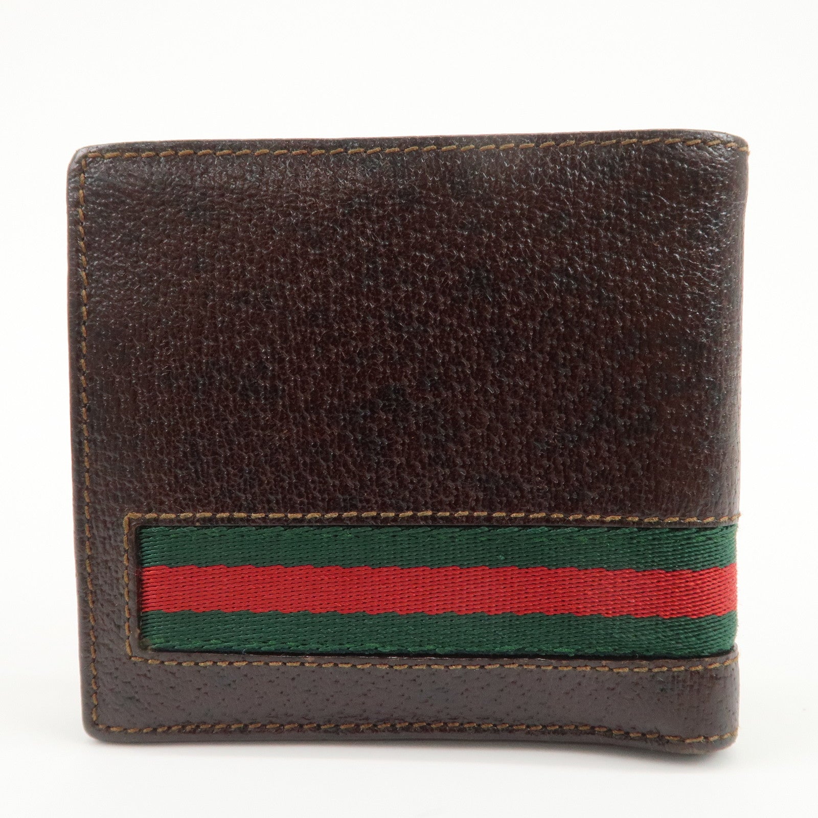 GUCCI Sherry Logo Leather Compact Wallet Brown 138073
