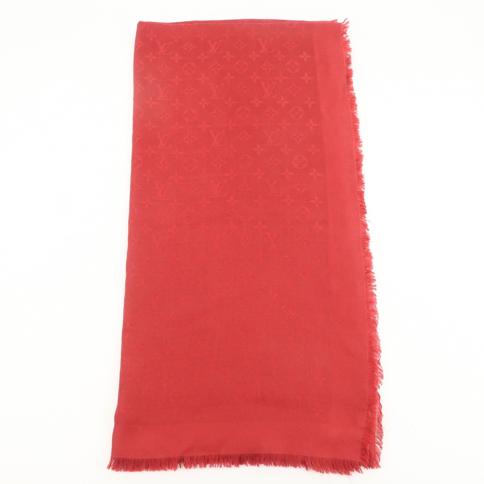Louis Vuitton Monogram Silk Wool Large Scarf Shawl Red M72237