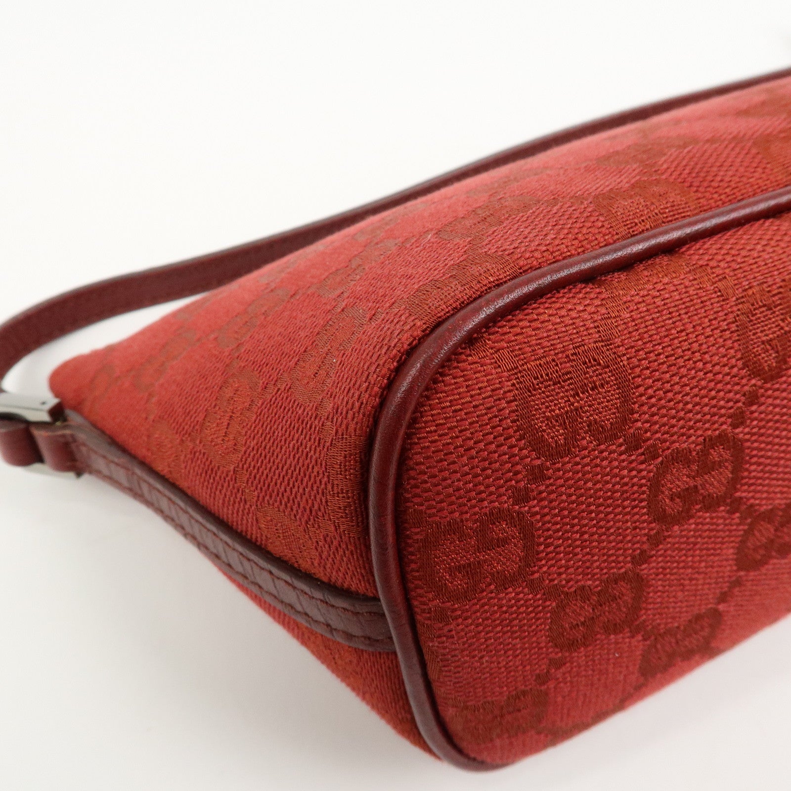 GUCCI Boat Bag GG Canvas Leather Hand Bag Pouch Red 07198