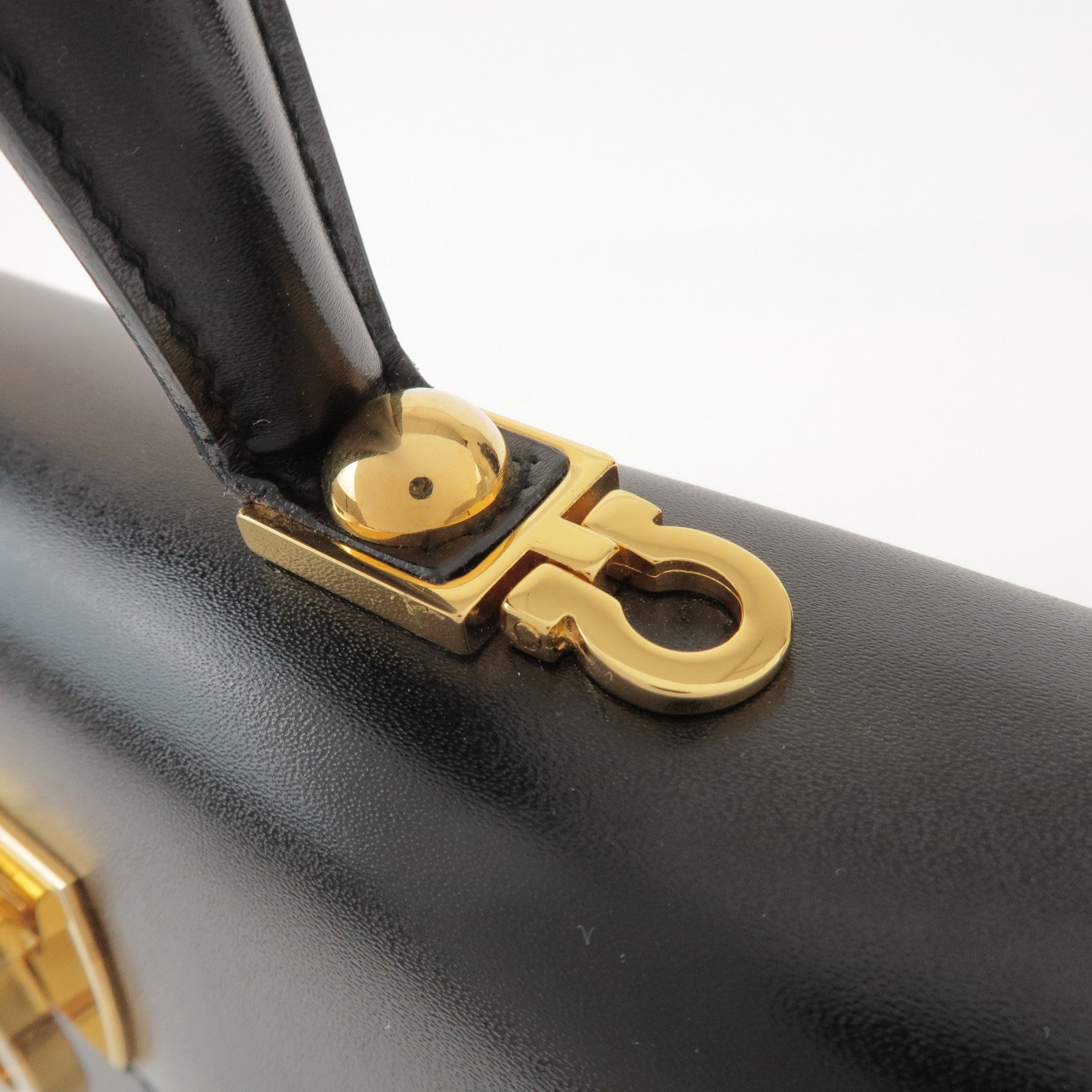 Ferragamo Gancini Calf Leather 2Way Bag Hand Shoulder Bag Black