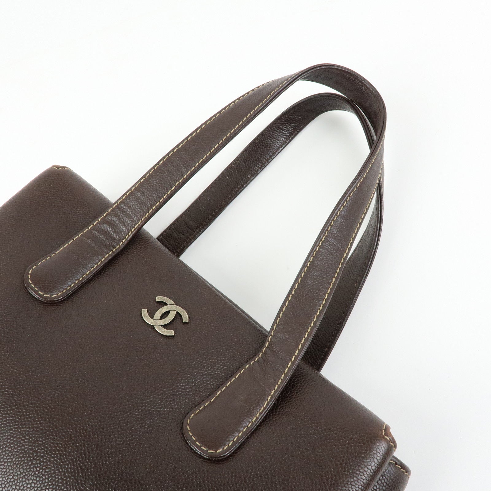 CHANEL COCO Mark Caviarskin Tote Bag Hand Bag Shoulder Bag Brown