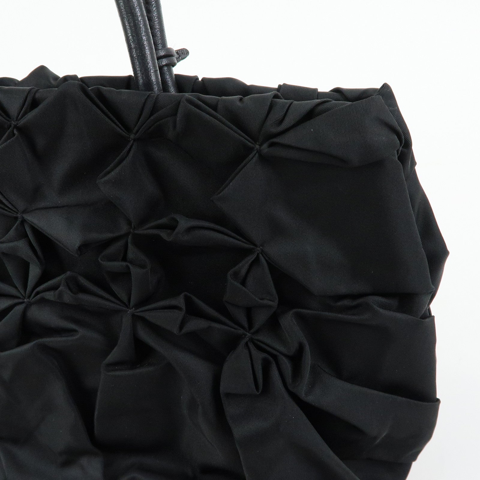 PRADA Triangle Logo Nylon Leather Hand Bag Tote Bag Black BN1701