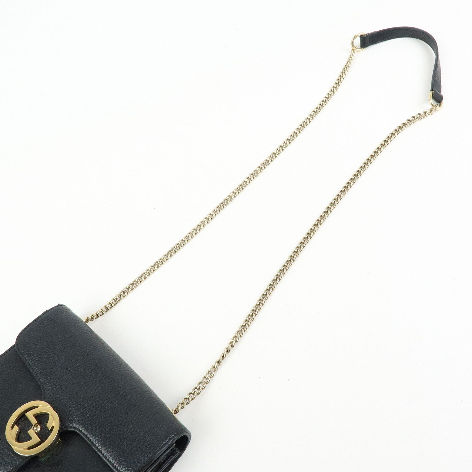 GUCCI Interlocking G Leather Chain Shoulder Bag Black 510304