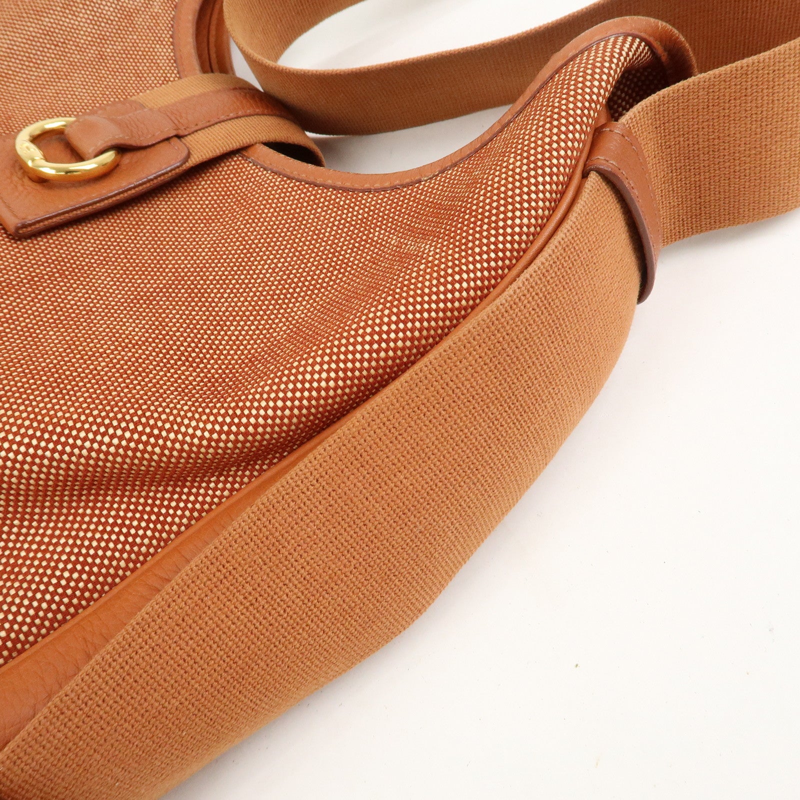 HERMES Toile Ash Leather □B Stamped Sac Shoulder Bag Brown