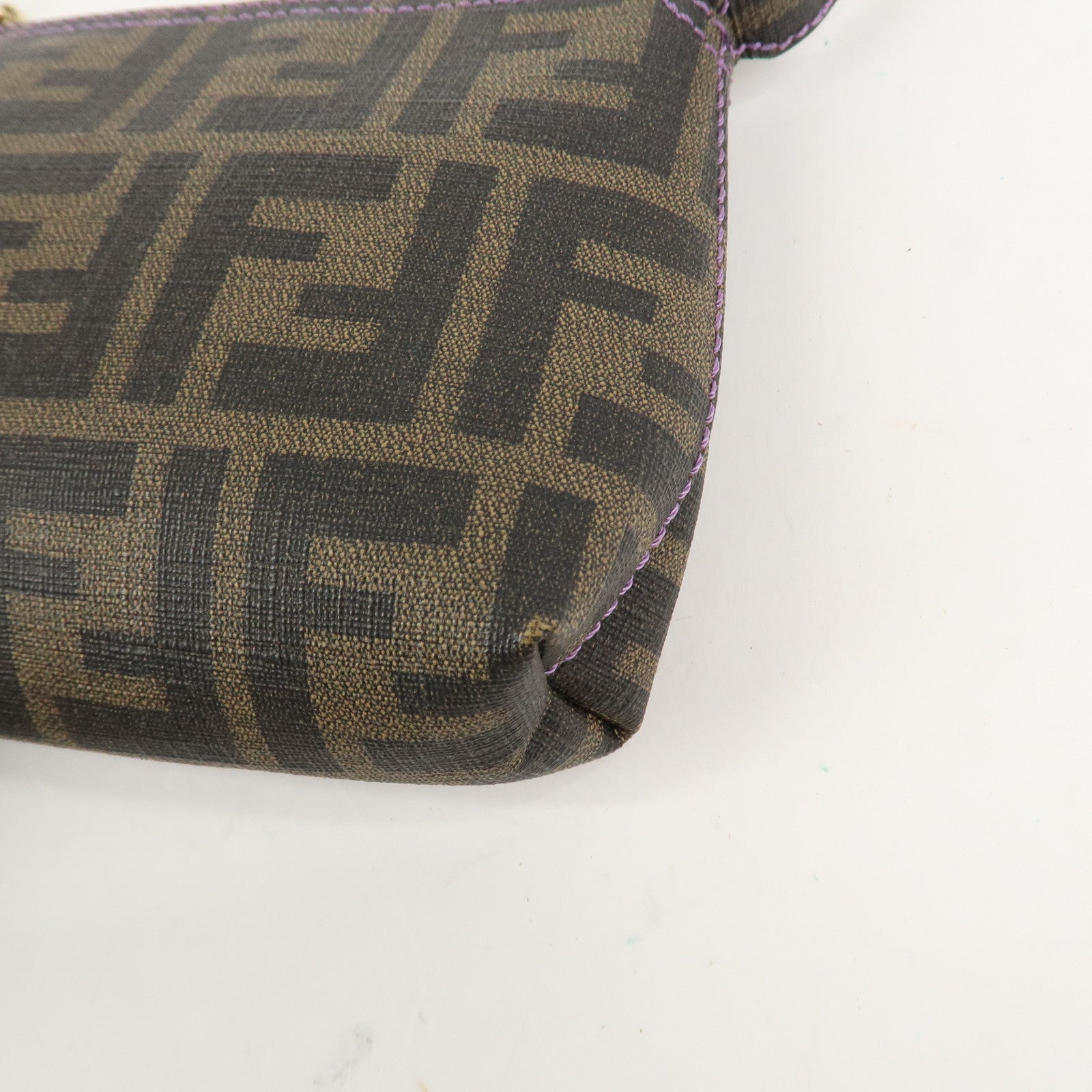 FENDI Zucca PVC Chain Accessory Pouch Hand Bag Shoulder Bag 8BR592