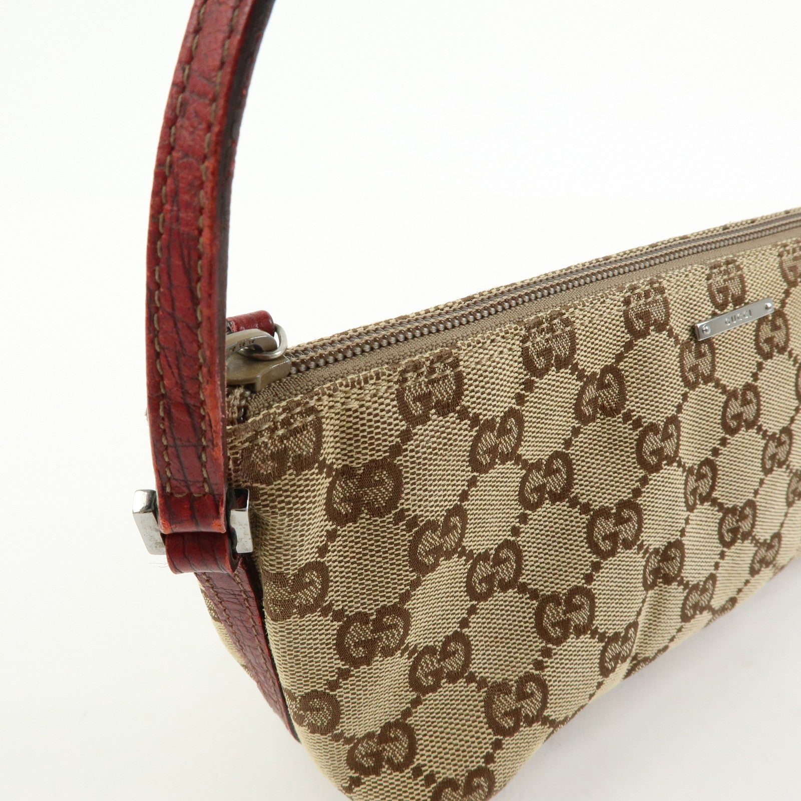 GUCCI Boat Bag GG Canvas Leather Hand Bag Accessory Pouch 07198