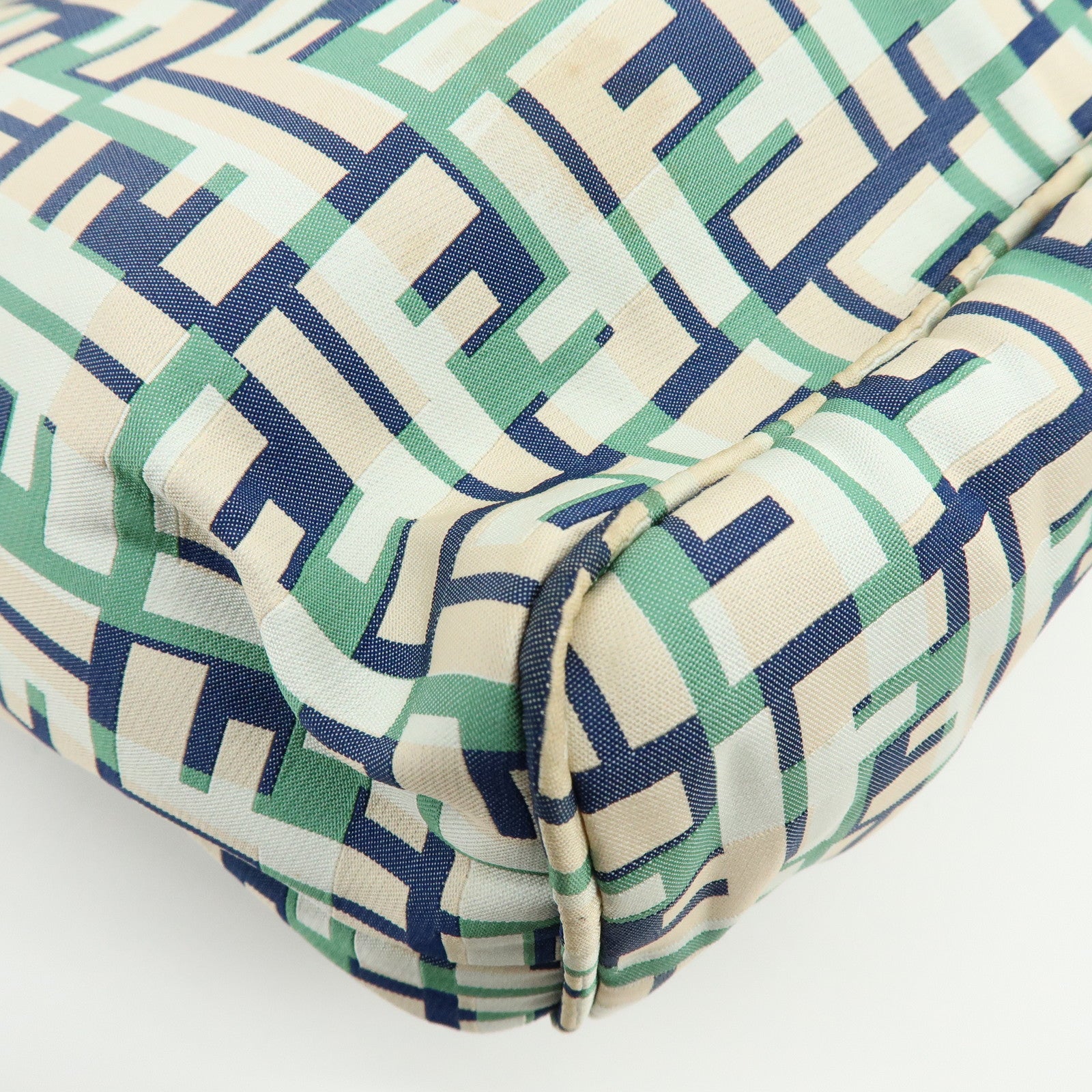 FENDI Zucca Nylon Leather Tote Bag Shoulder Bag Navy Green