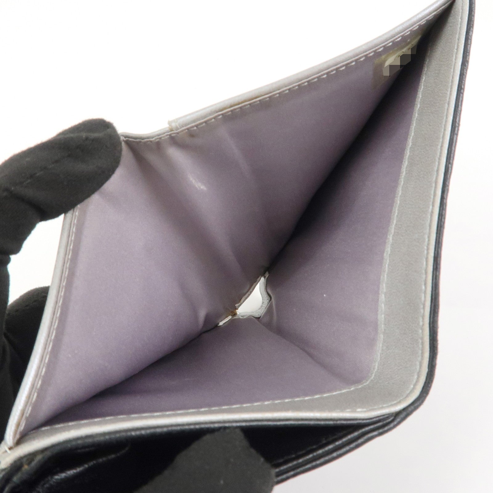 CHANEL Camellia COCO Mark Lamb Skin Compact Wallet Black