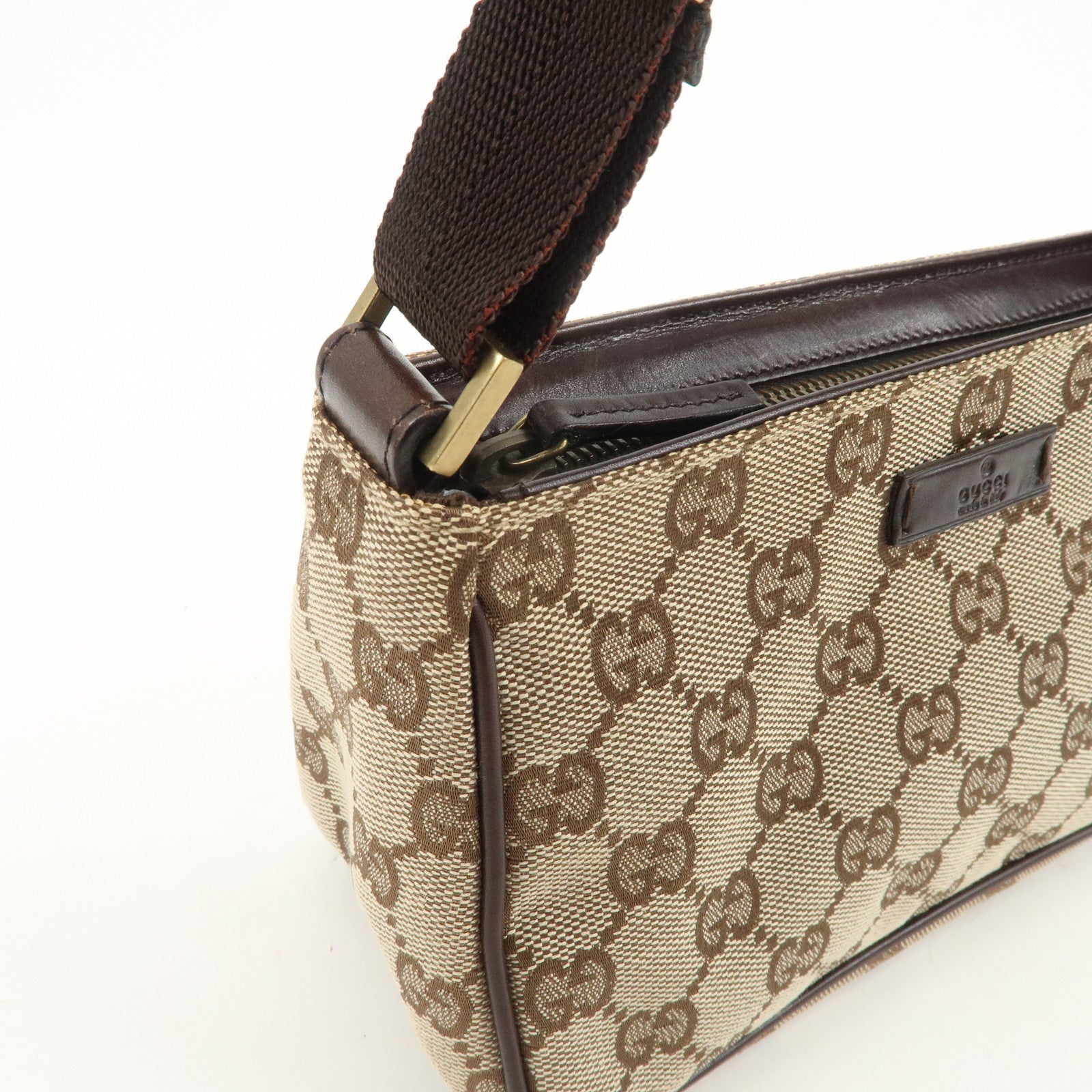 GUCCI GG Canvas Leather Mini Handbag Pouch Beige Brown 106644