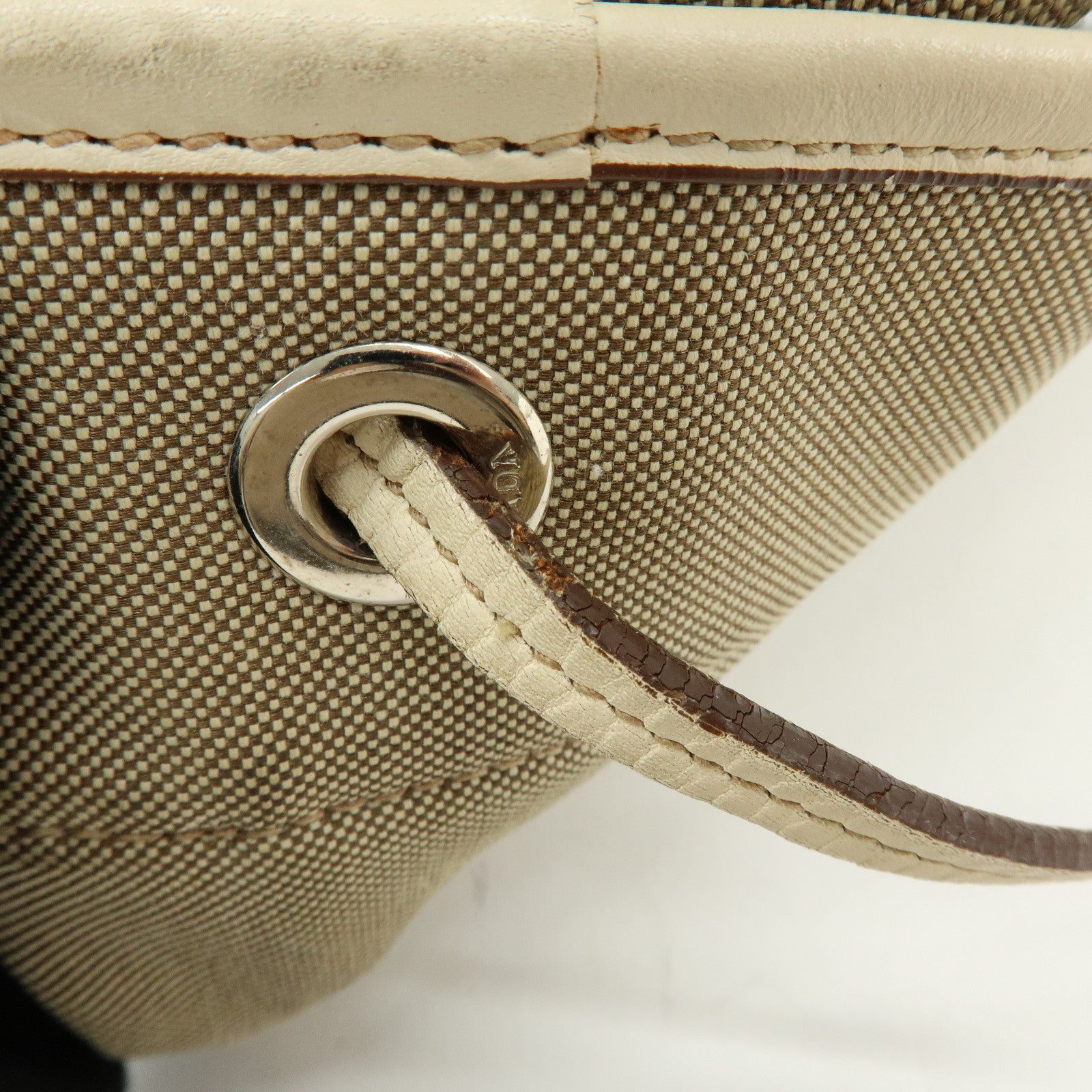 PRADA Logo Jacquard Leather Shoulder Bag Crossbody Bag Beige