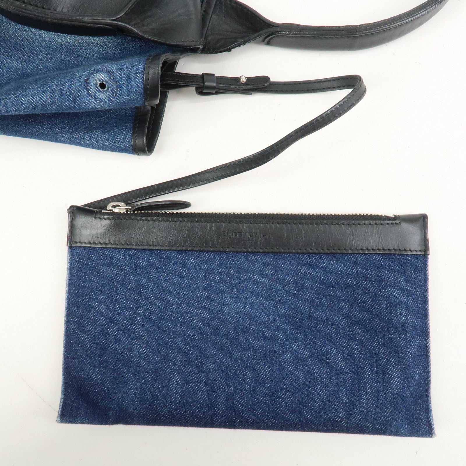 BALENCIAGA Navy Cabas Small Tote Bag Hand Bag Denim Black 339933